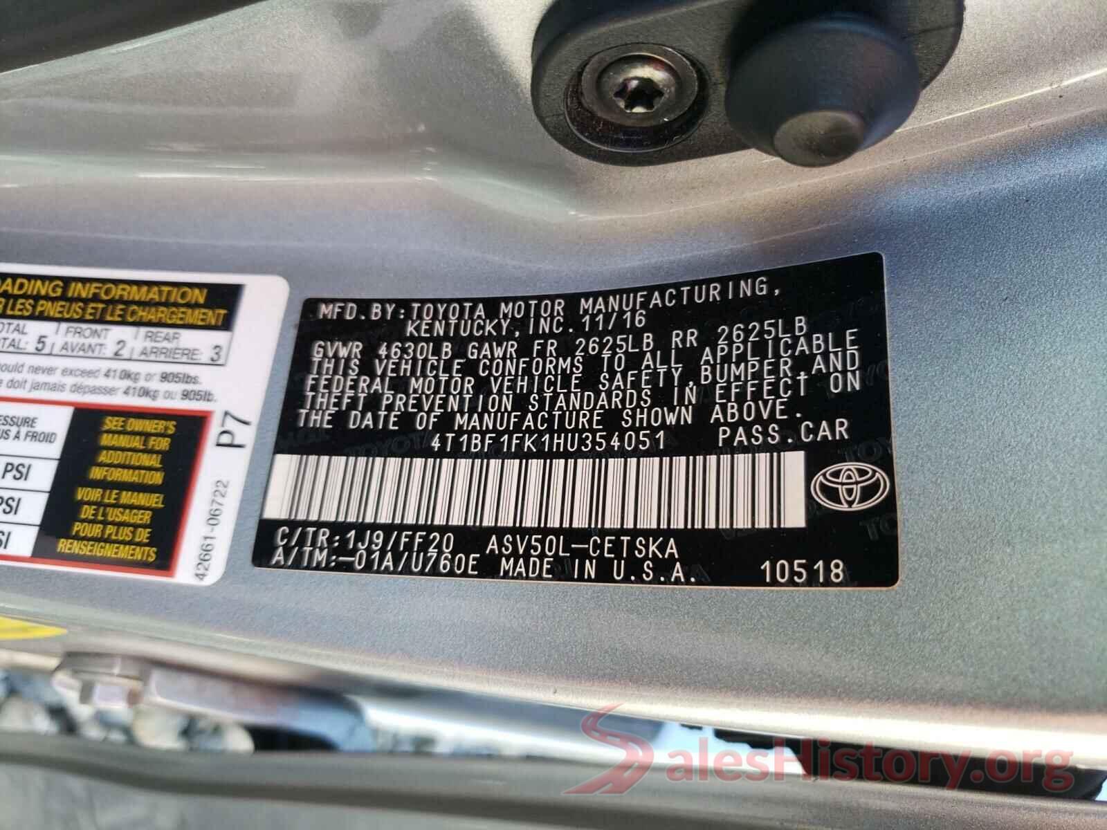 4T1BF1FK1HU354051 2017 TOYOTA CAMRY