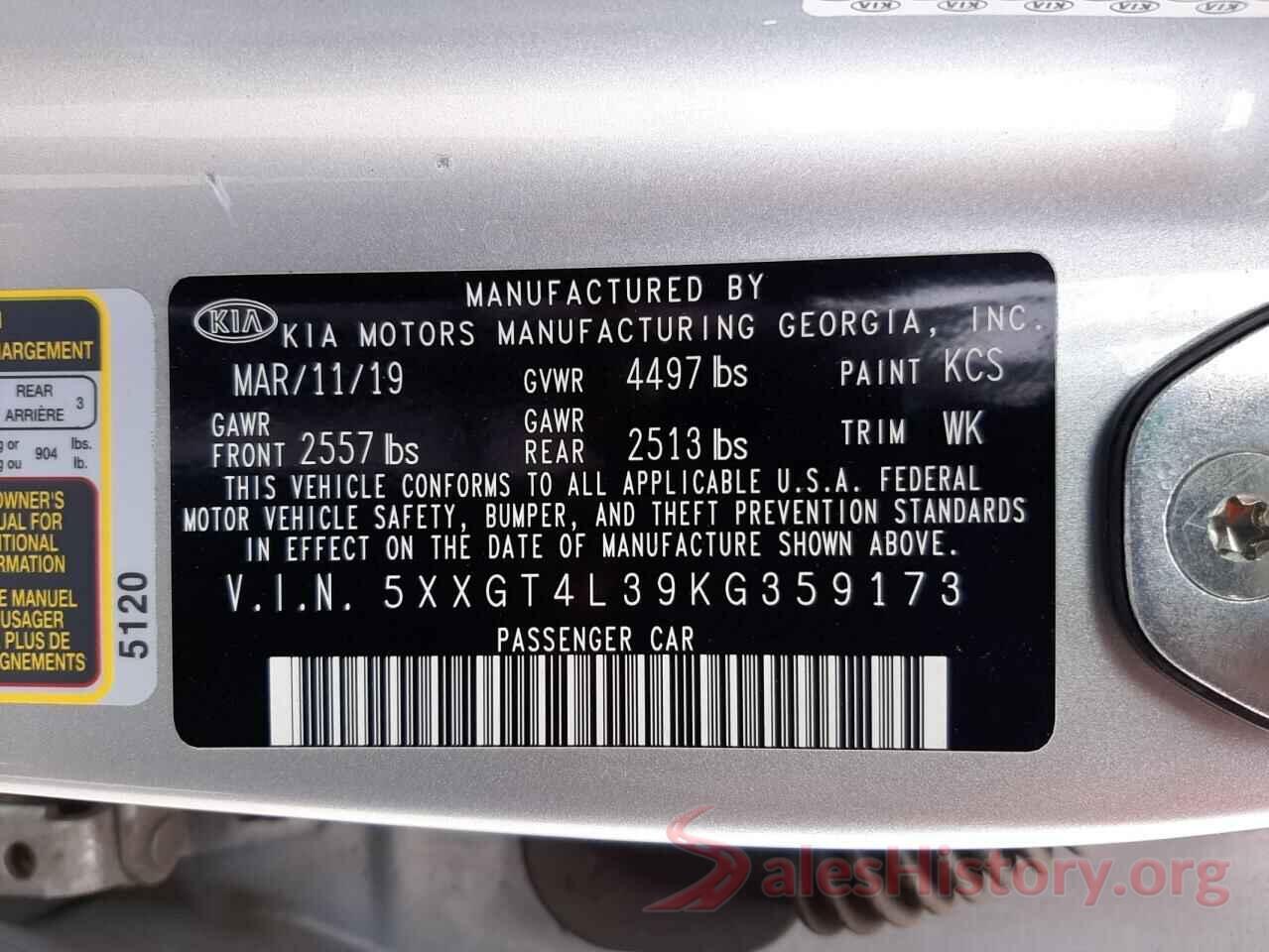 5XXGT4L39KG359173 2019 KIA OPTIMA