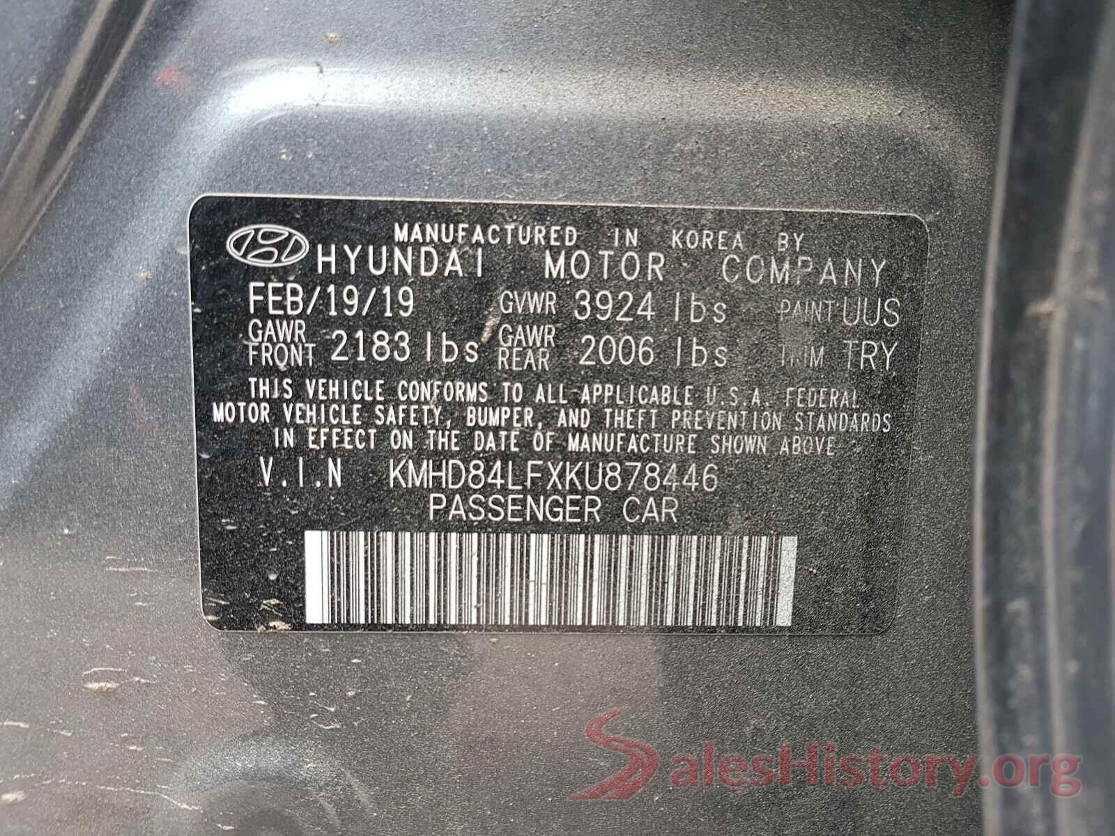 KMHD84LFXKU878446 2019 HYUNDAI ELANTRA