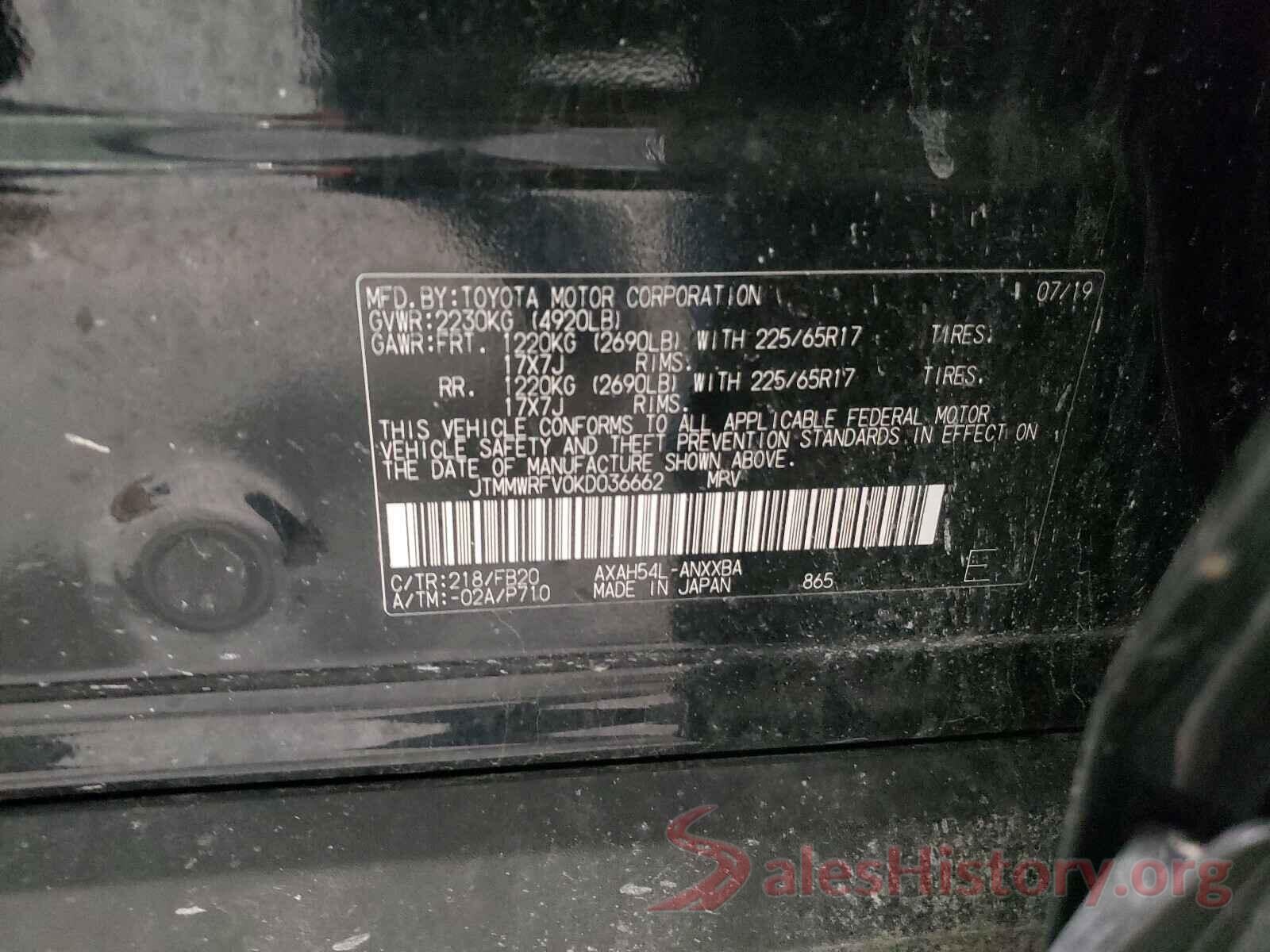 JTMMWRFV0KD036662 2019 TOYOTA RAV4