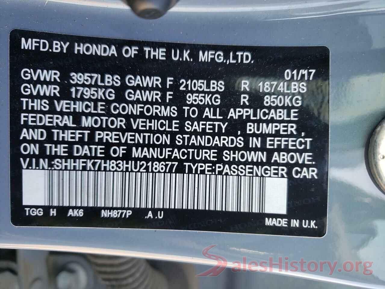 SHHFK7H83HU218677 2017 HONDA CIVIC