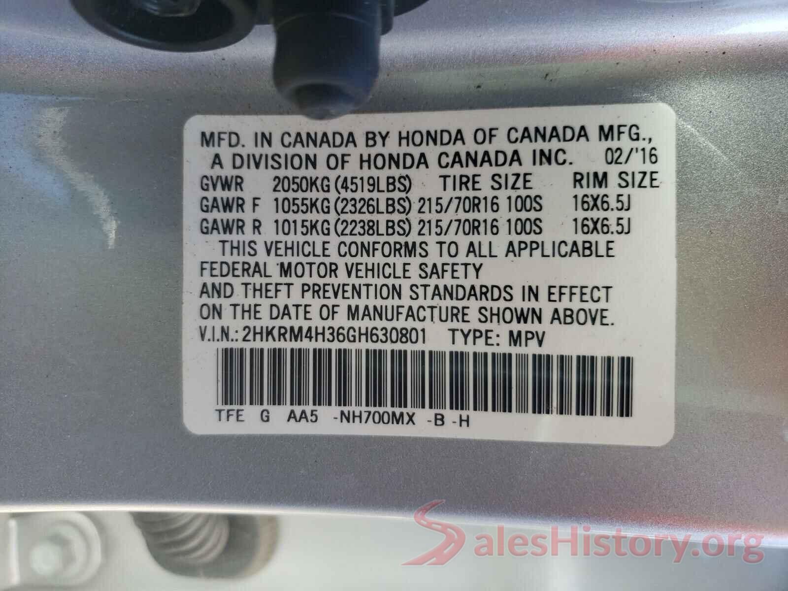 2HKRM4H36GH630801 2016 HONDA CRV