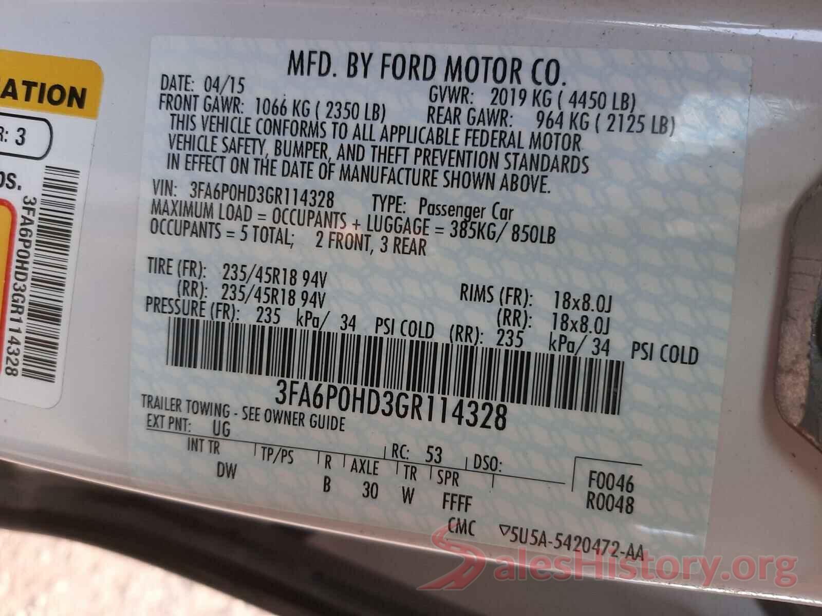 3FA6P0HD3GR114328 2016 FORD FUSION