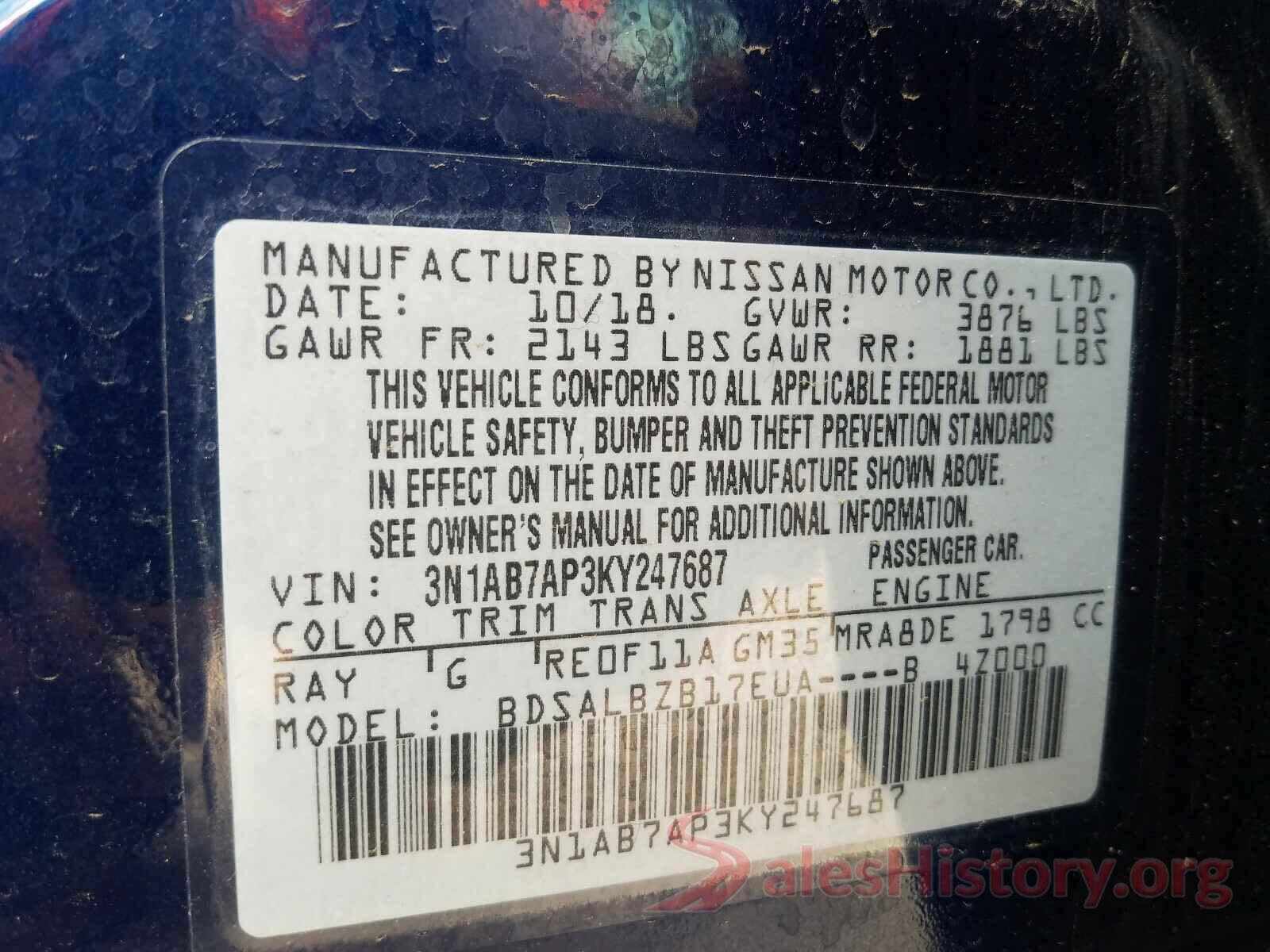 3N1AB7AP3KY247687 2019 NISSAN SENTRA