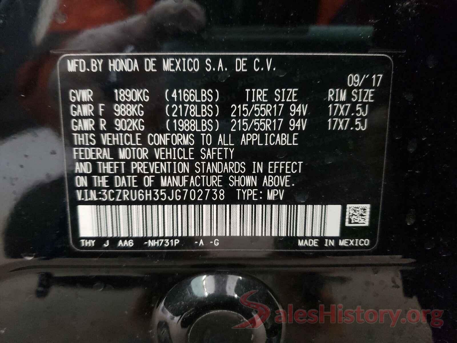 3CZRU6H35JG702738 2018 HONDA HR-V