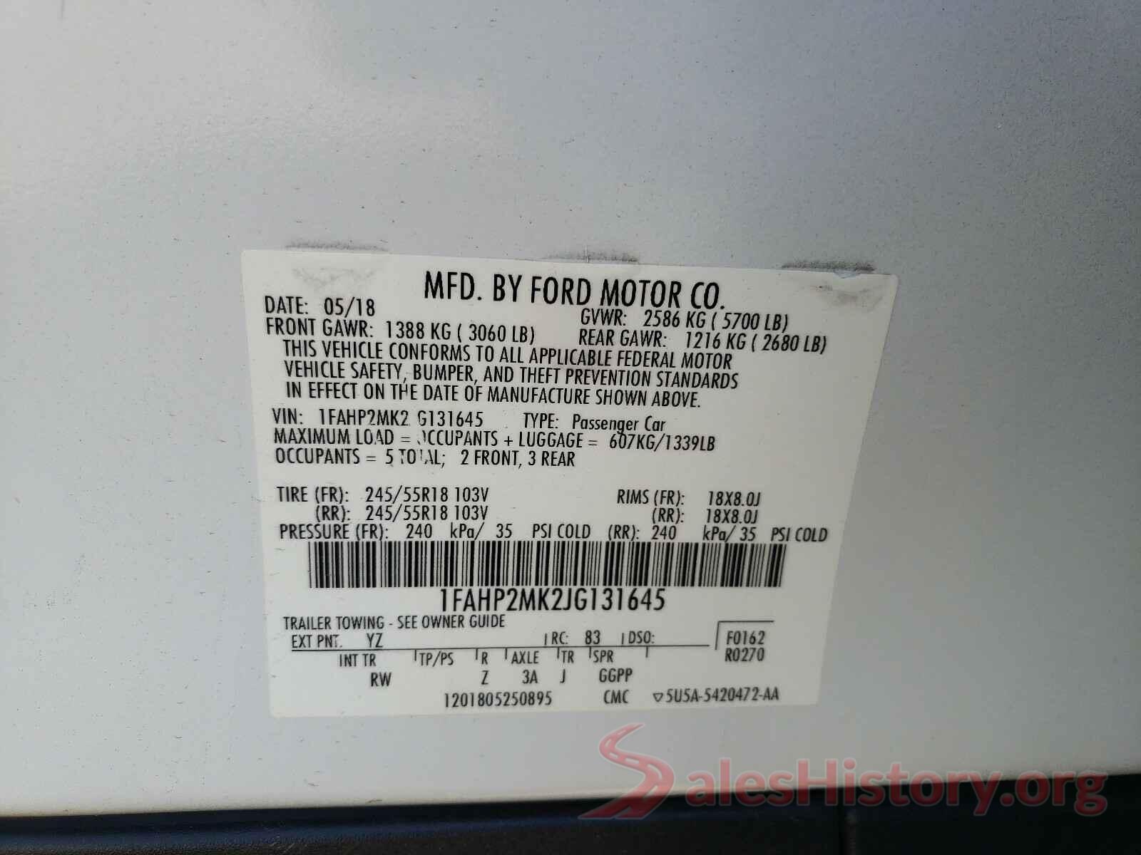 1FAHP2MK2JG131645 2018 FORD TAURUS