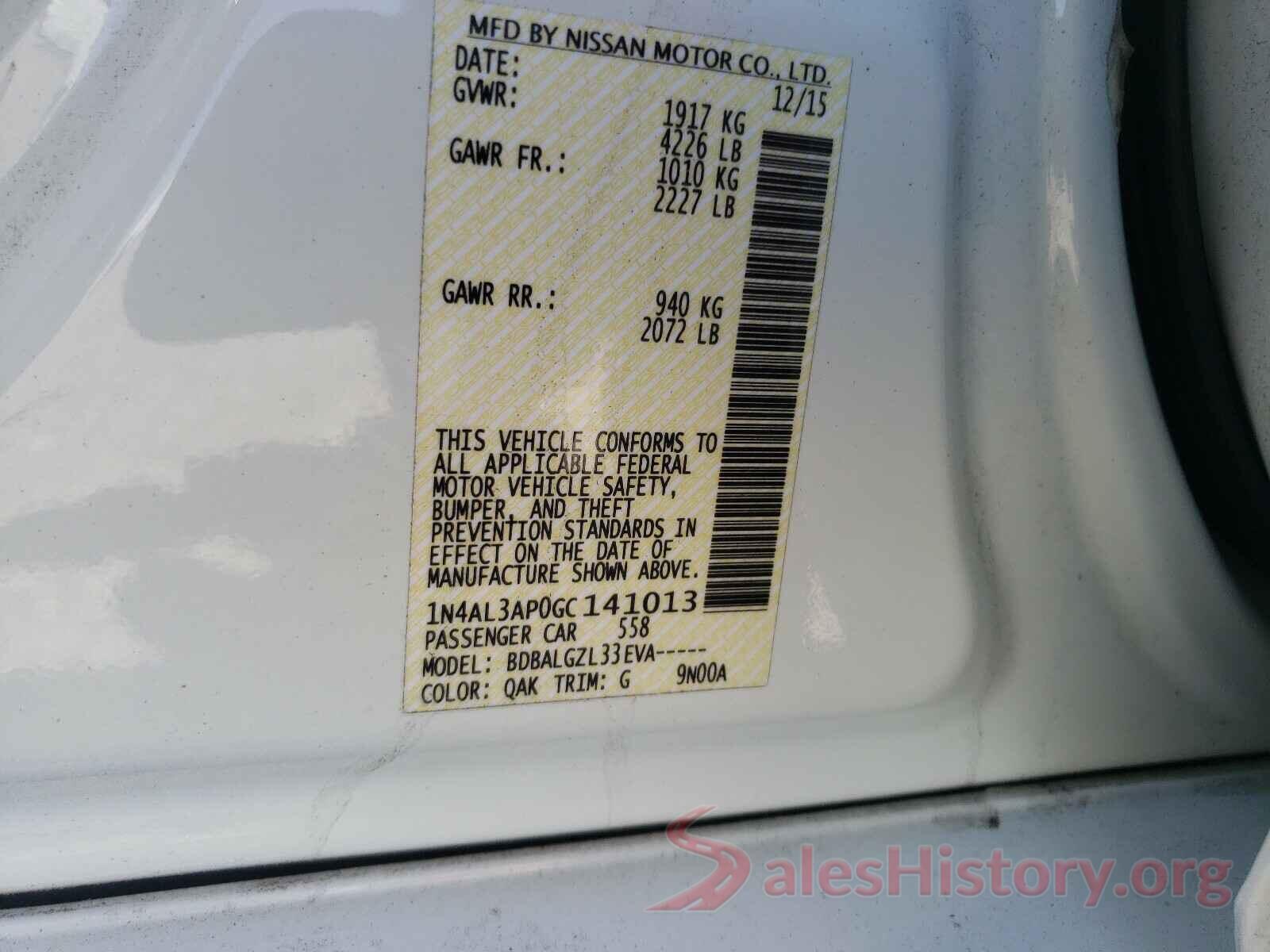 1N4AL3AP0GC141013 2016 NISSAN ALTIMA