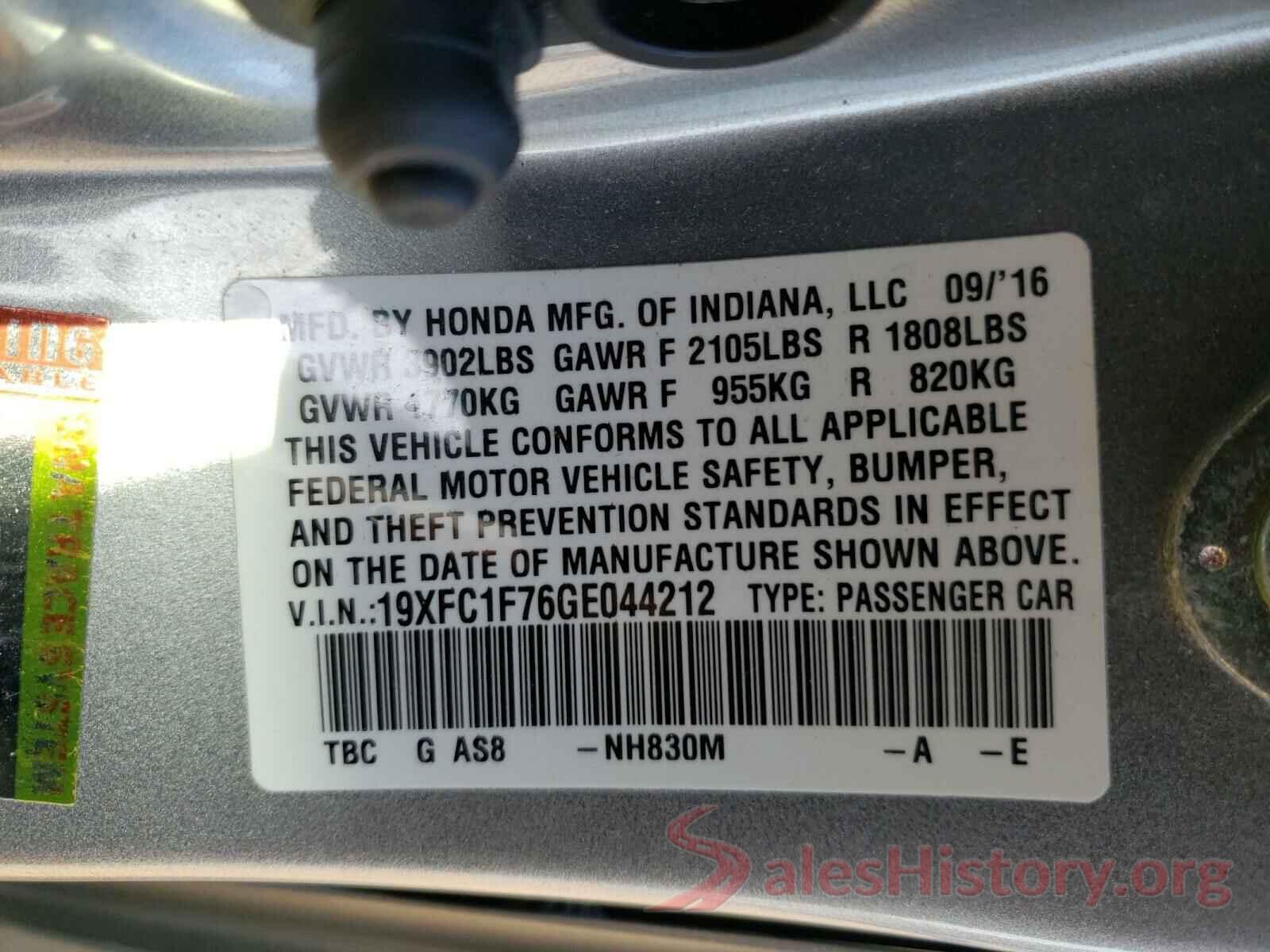 19XFC1F76GE044212 2016 HONDA CIVIC