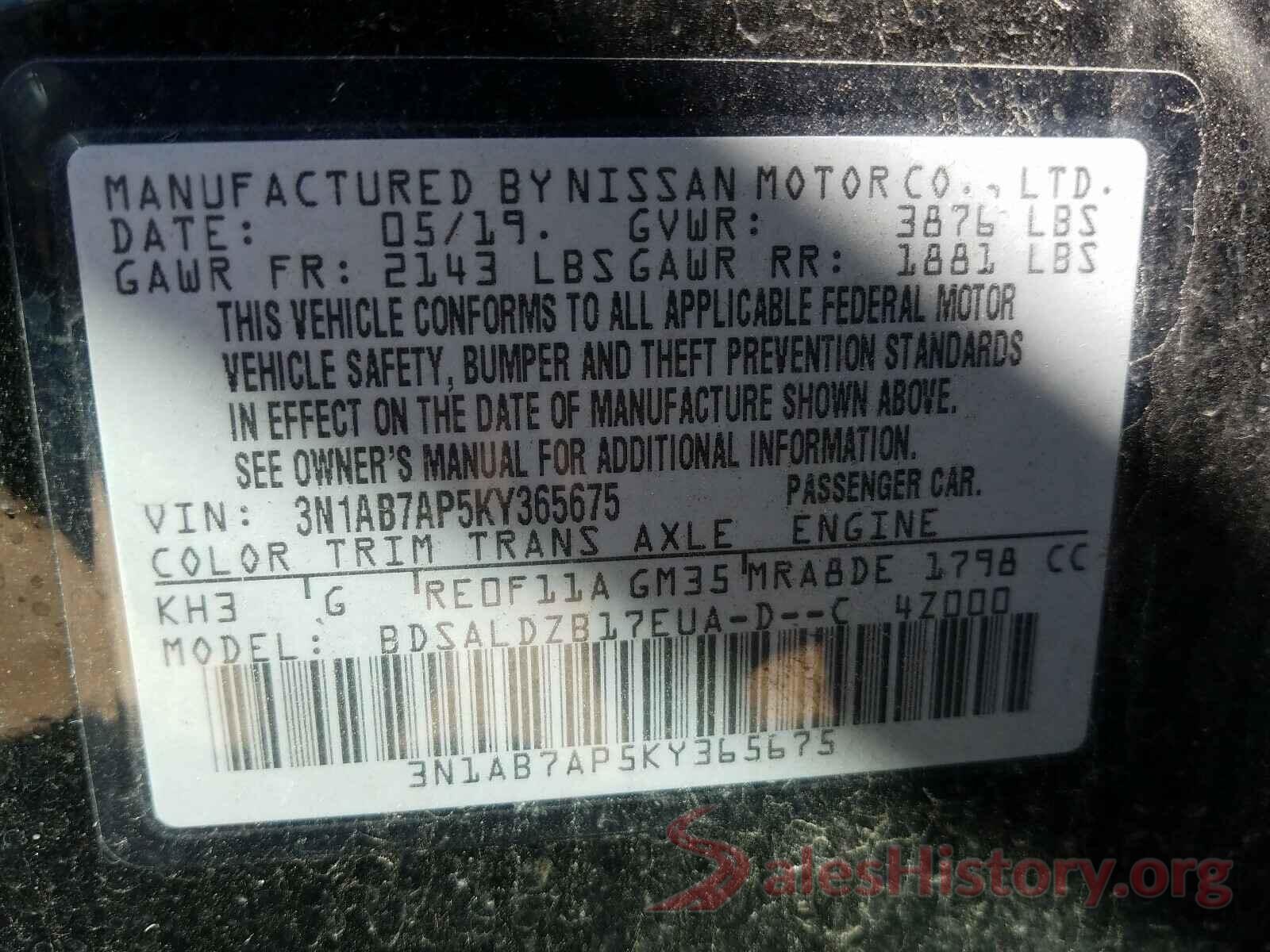 3N1AB7AP5KY365675 2019 NISSAN SENTRA