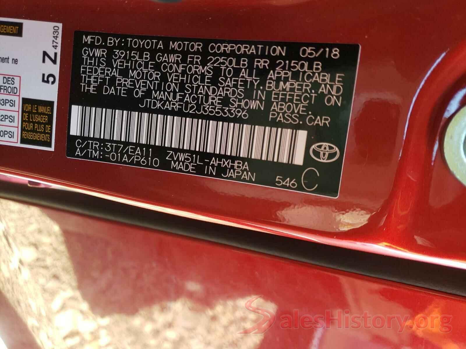 JTDKARFU2J3553396 2018 TOYOTA PRIUS