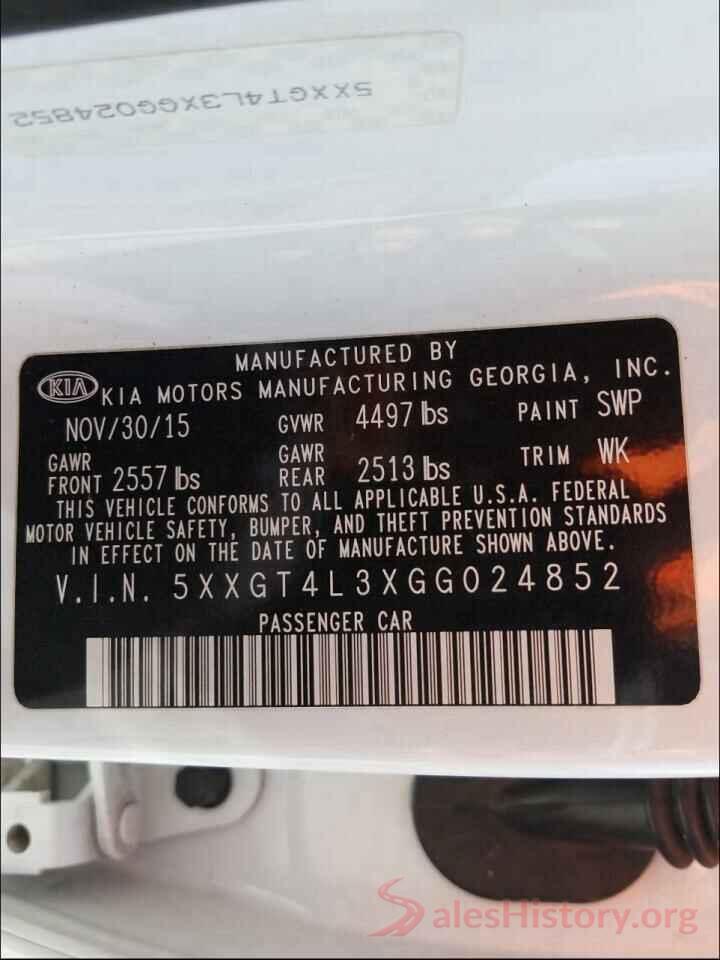 5XXGT4L3XGG024852 2016 KIA OPTIMA