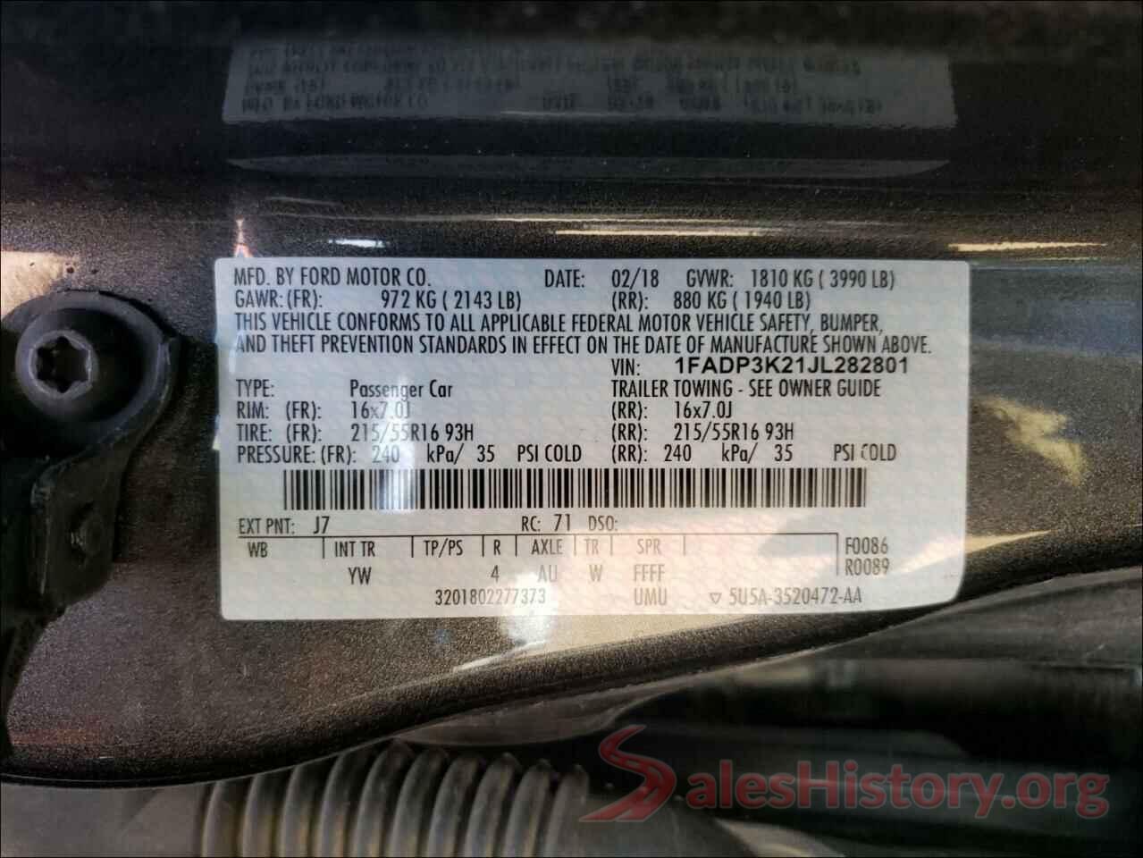 1FADP3K21JL282801 2018 FORD FOCUS