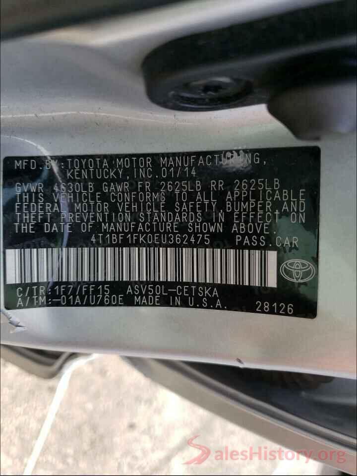 4T1BF1FK0EU362475 2014 TOYOTA CAMRY