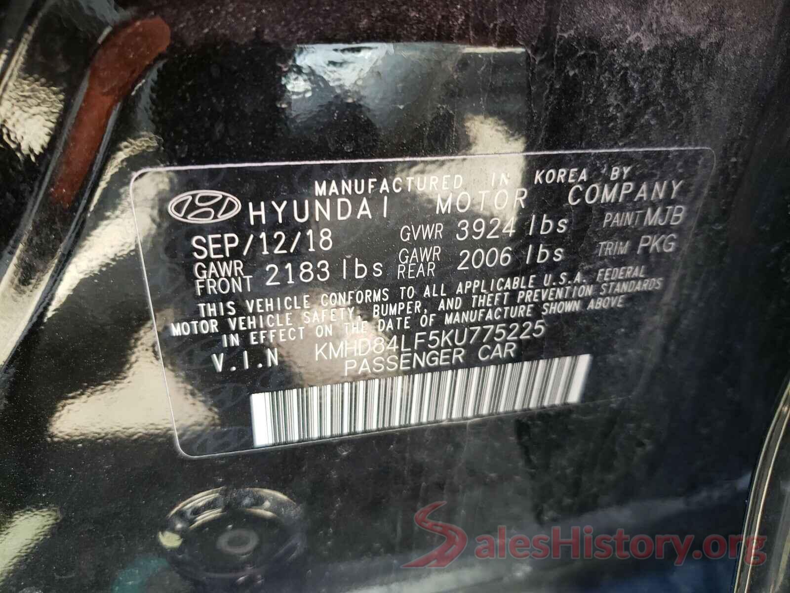 KMHD84LF5KU775225 2019 HYUNDAI ELANTRA