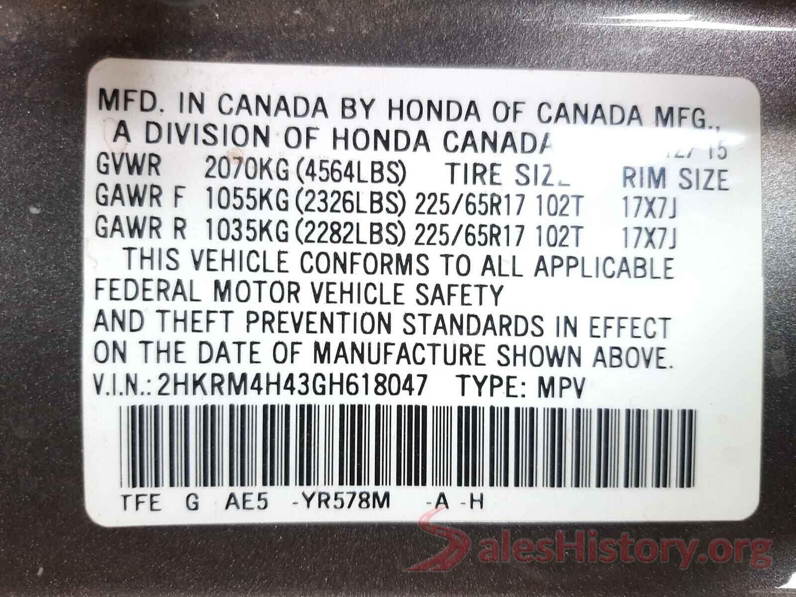 2HKRM4H43GH618047 2016 HONDA CRV