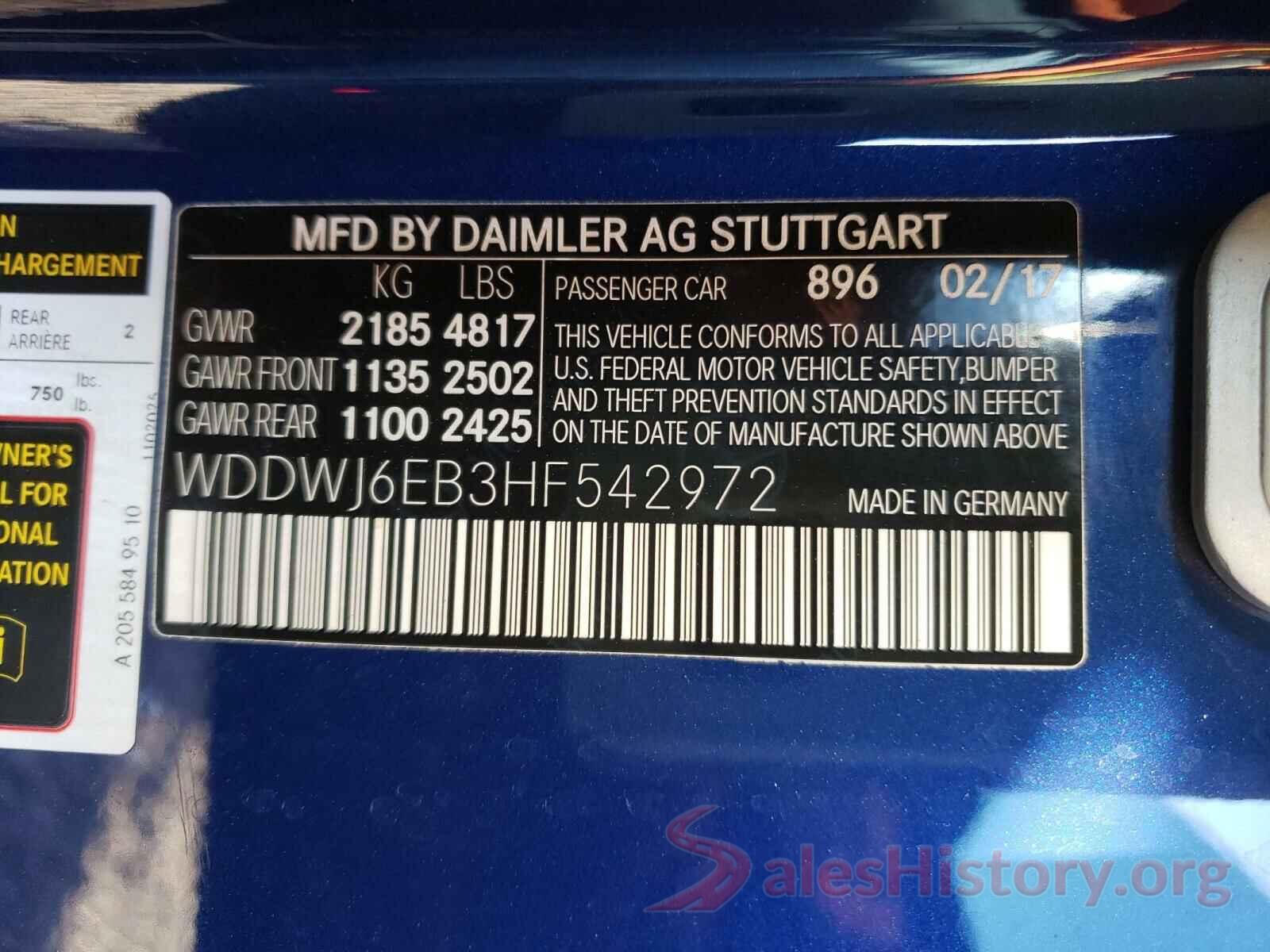 WDDWJ6EB3HF542972 2017 MERCEDES-BENZ C CLASS