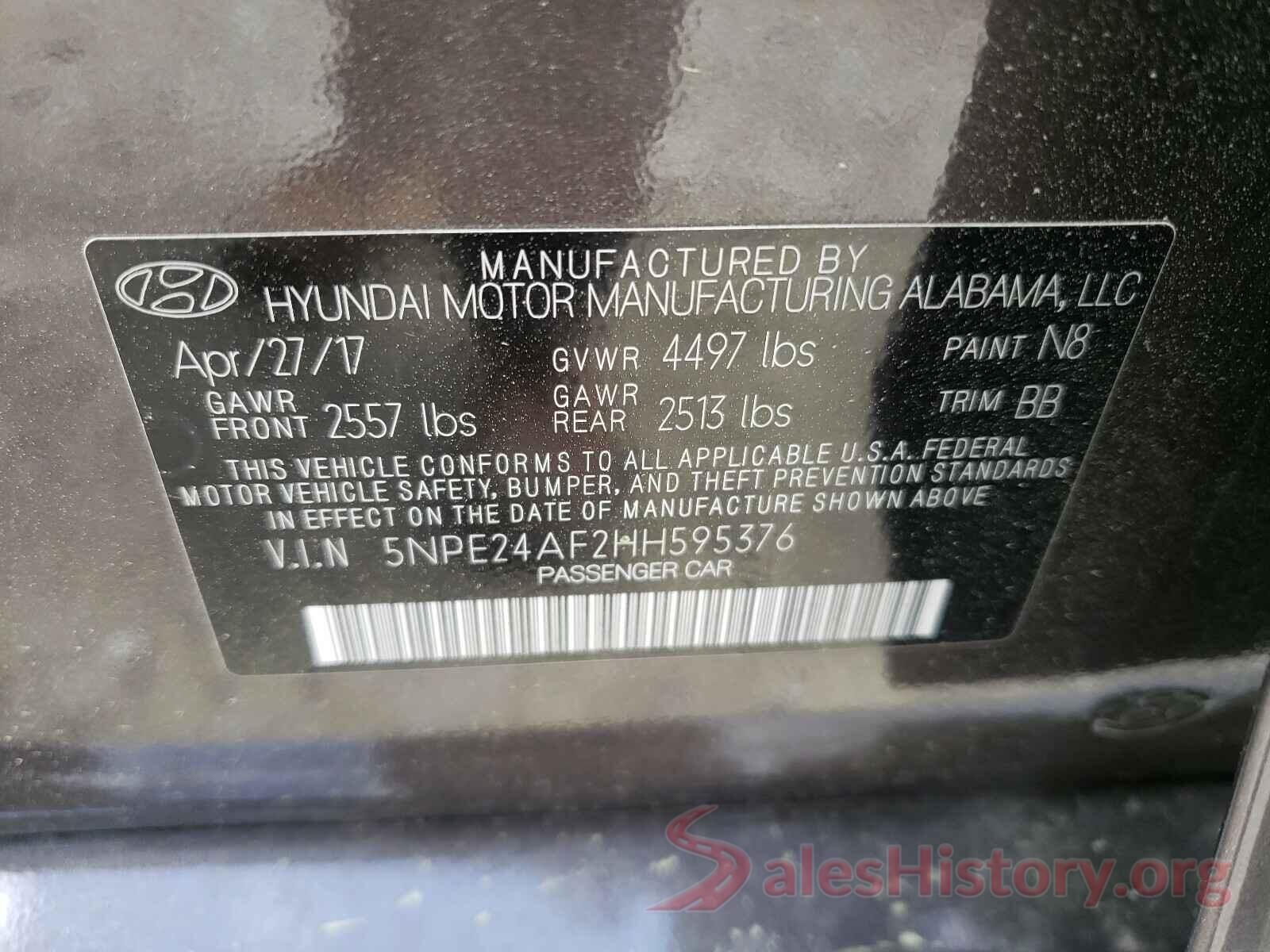 5NPE24AF2HH595376 2017 HYUNDAI SONATA