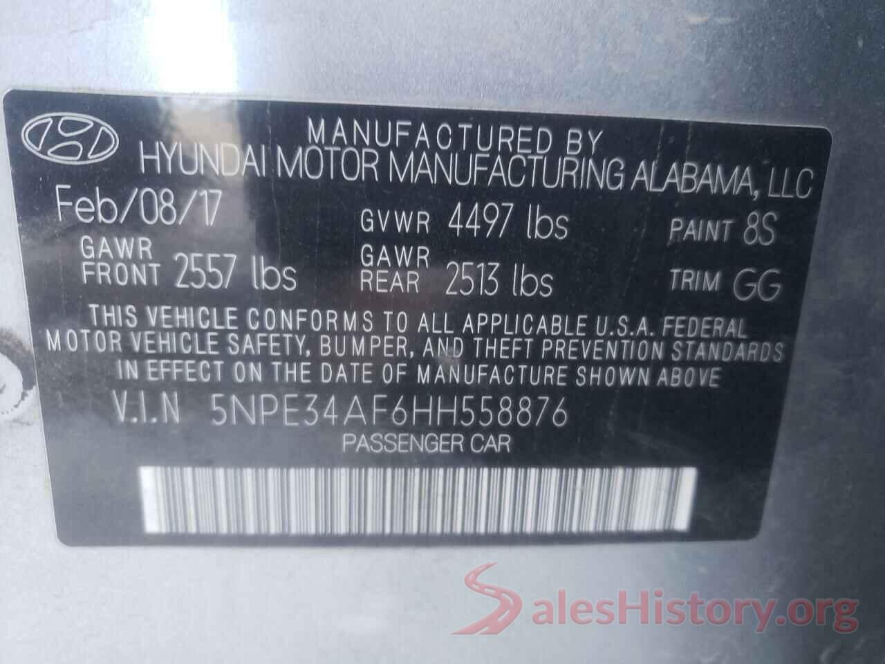 5NPE34AF6HH558876 2017 HYUNDAI SONATA