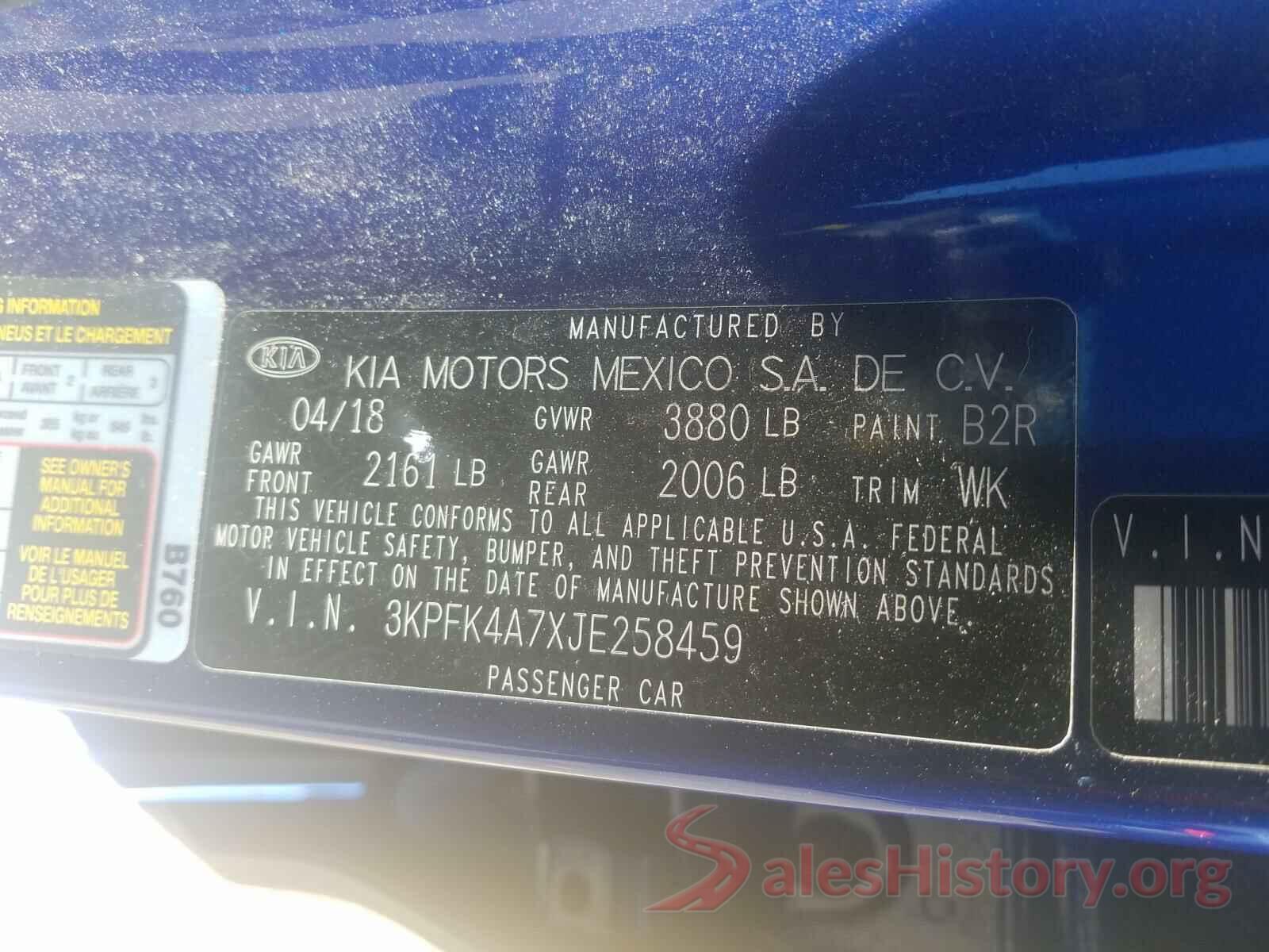 3KPFK4A7XJE258459 2018 KIA FORTE