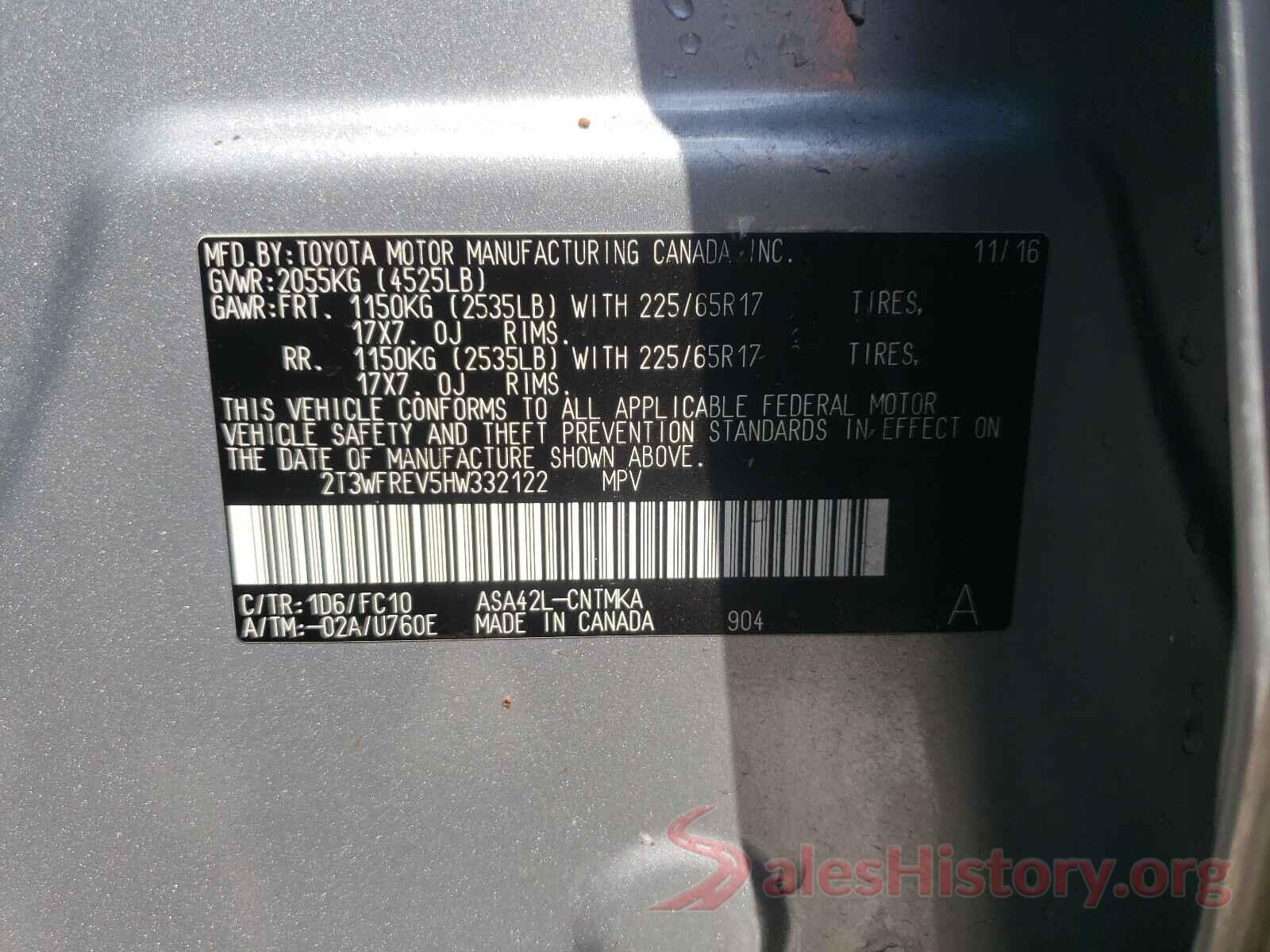 2T3WFREV5HW332122 2017 TOYOTA RAV4