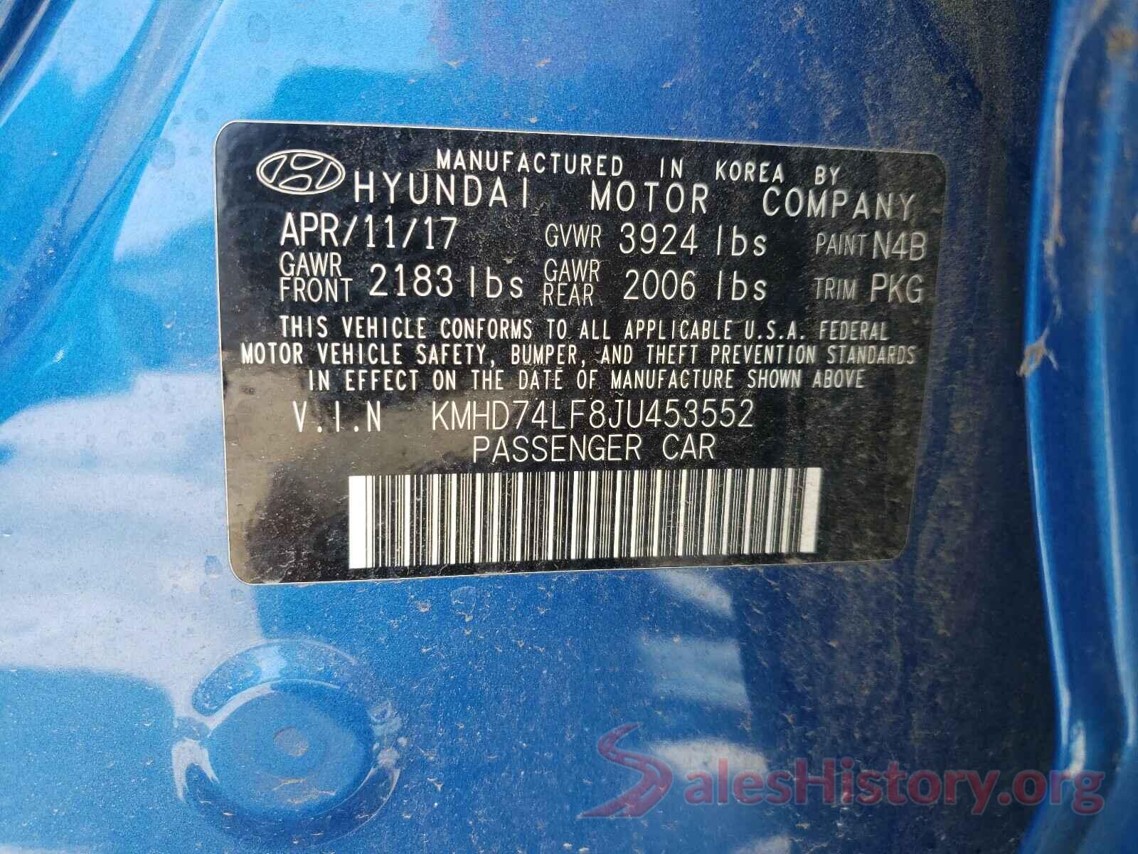 KMHD74LF8JU453552 2018 HYUNDAI ELANTRA