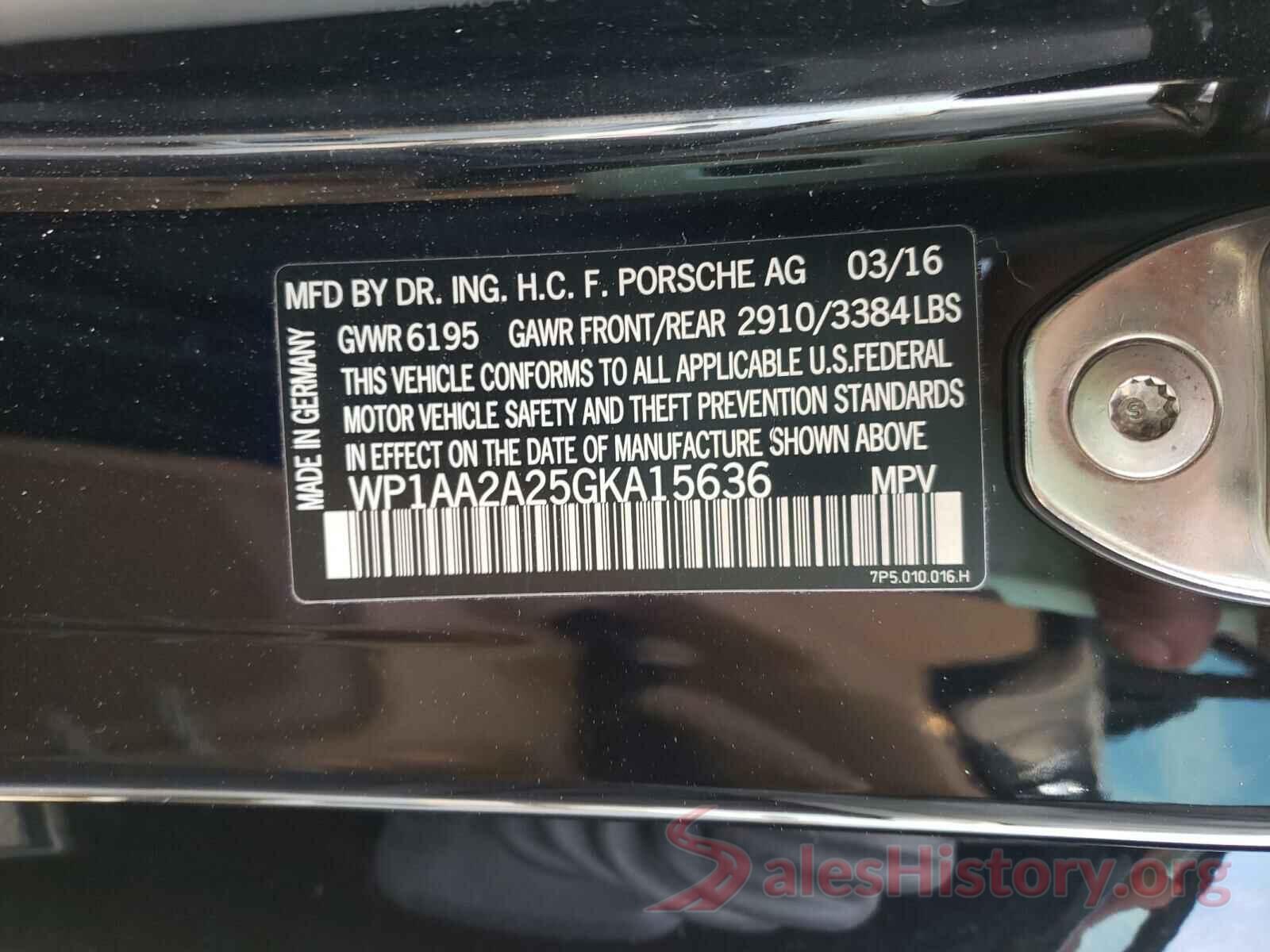 WP1AA2A25GKA15636 2016 PORSCHE CAYENNE