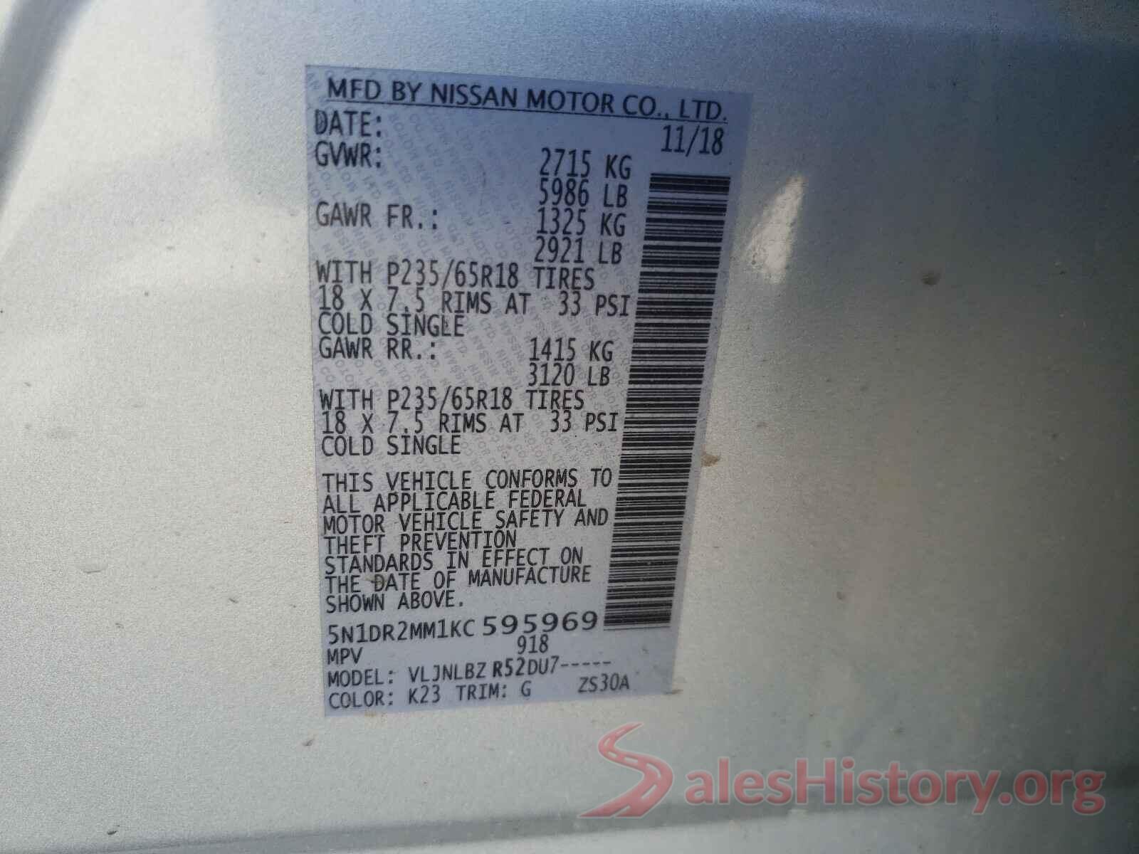 5N1DR2MM1KC595969 2019 NISSAN PATHFINDER