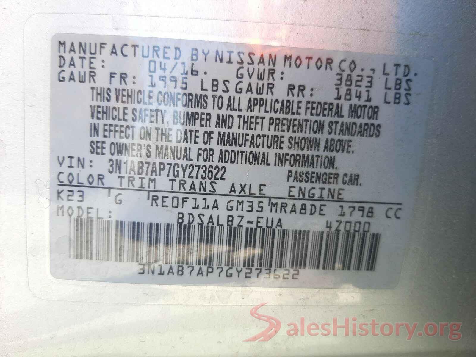 3N1AB7AP7GY273622 2016 NISSAN SENTRA