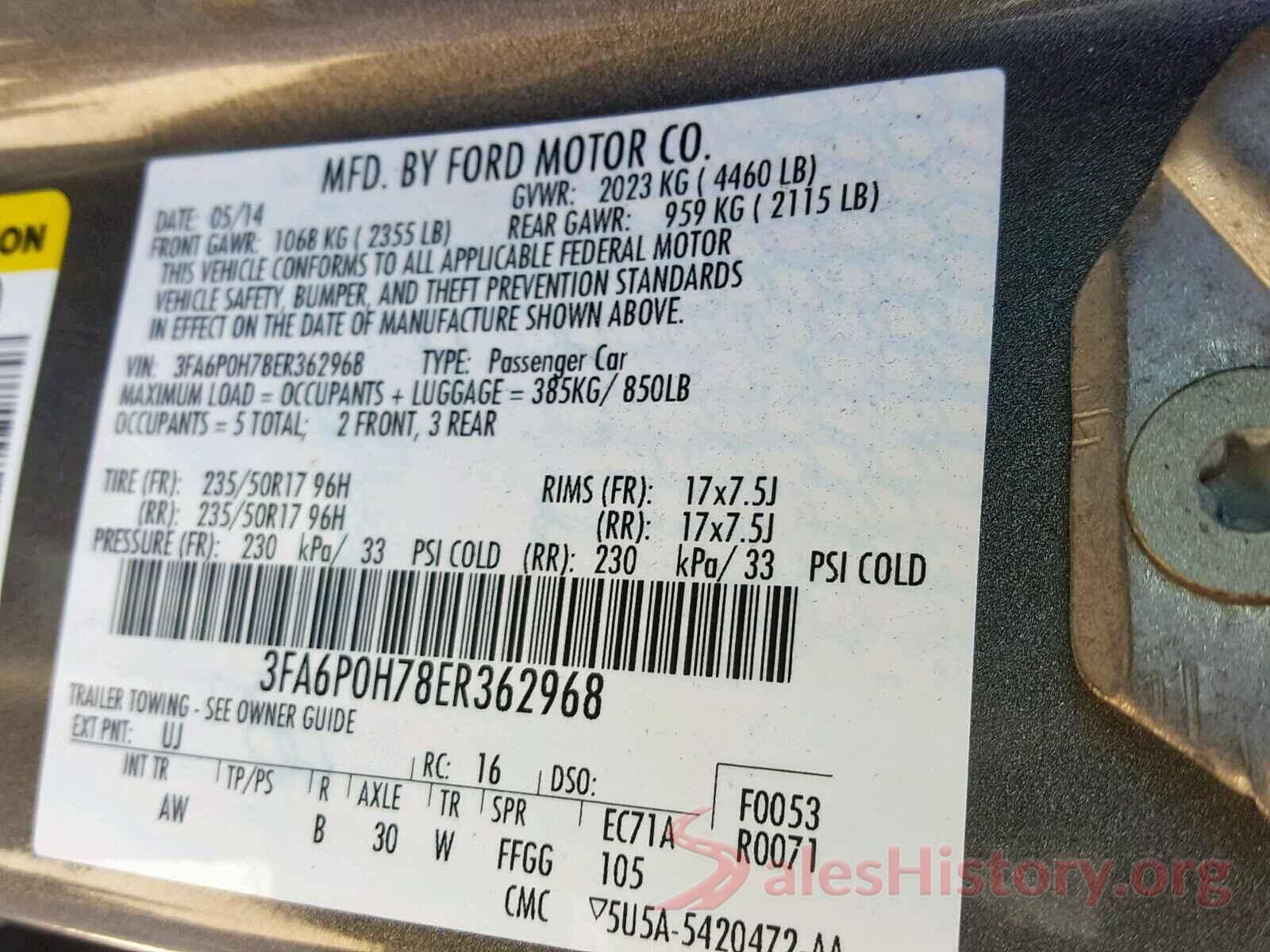 3FA6P0H78ER362968 2014 FORD FUSION SE