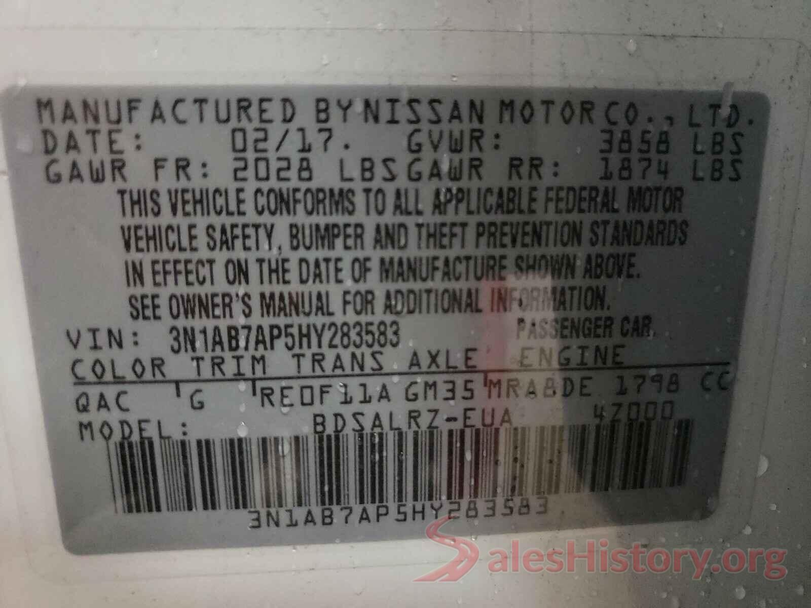 3N1AB7AP5HY283583 2017 NISSAN SENTRA