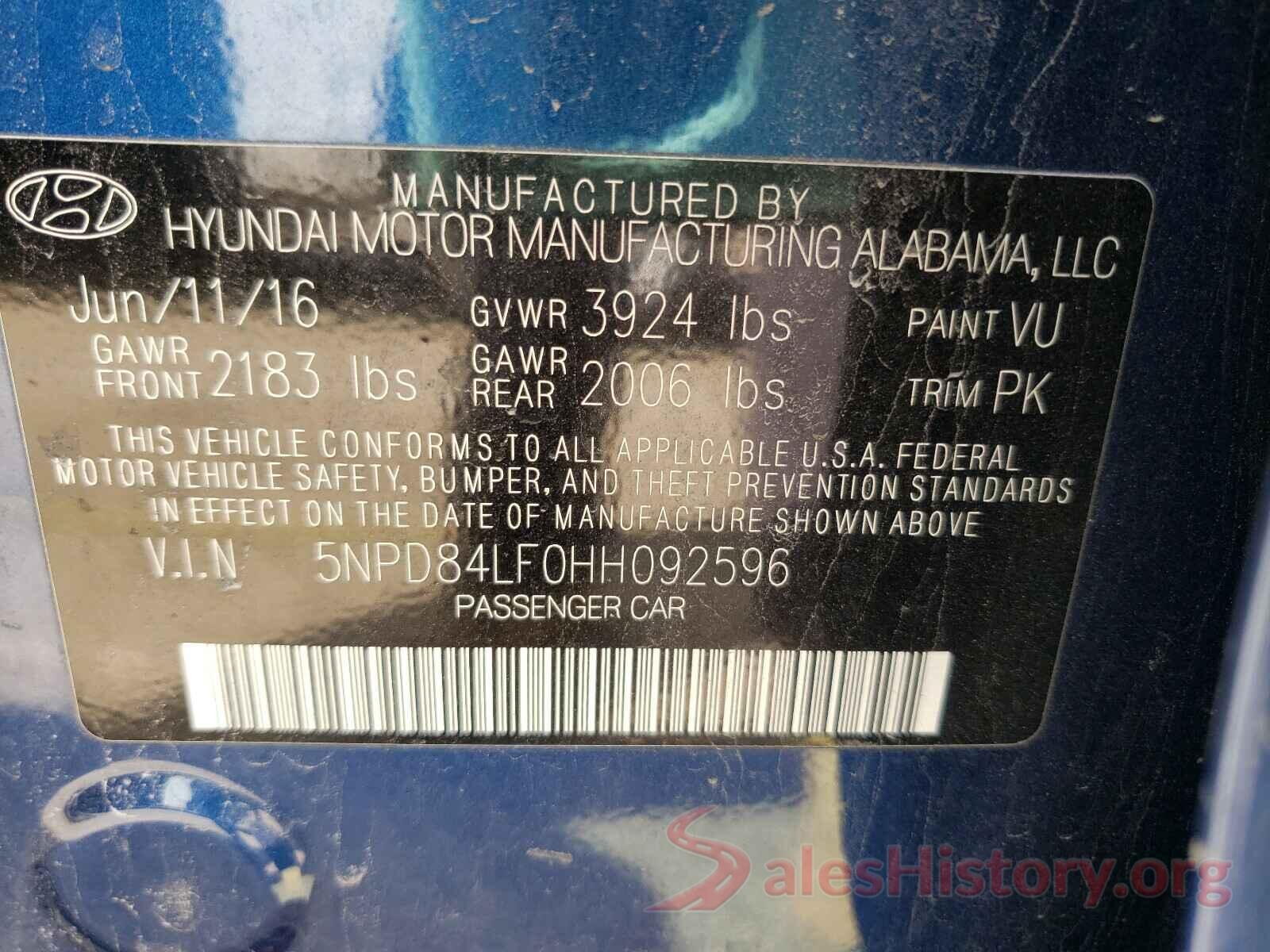 5NPD84LF0HH092596 2017 HYUNDAI ELANTRA