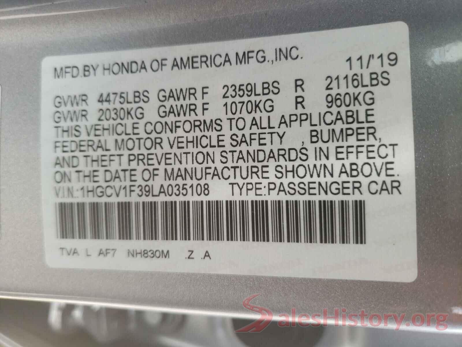 1HGCV1F39LA035108 2020 HONDA ACCORD