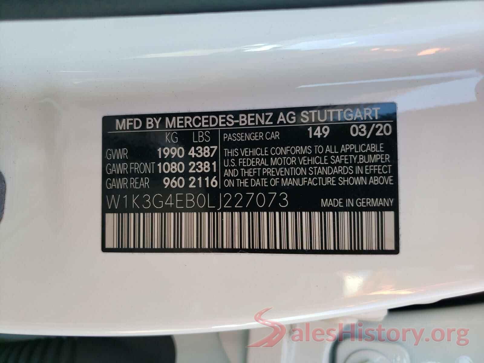 W1K3G4EB0LJ227073 2020 MERCEDES-BENZ ALL OTHER