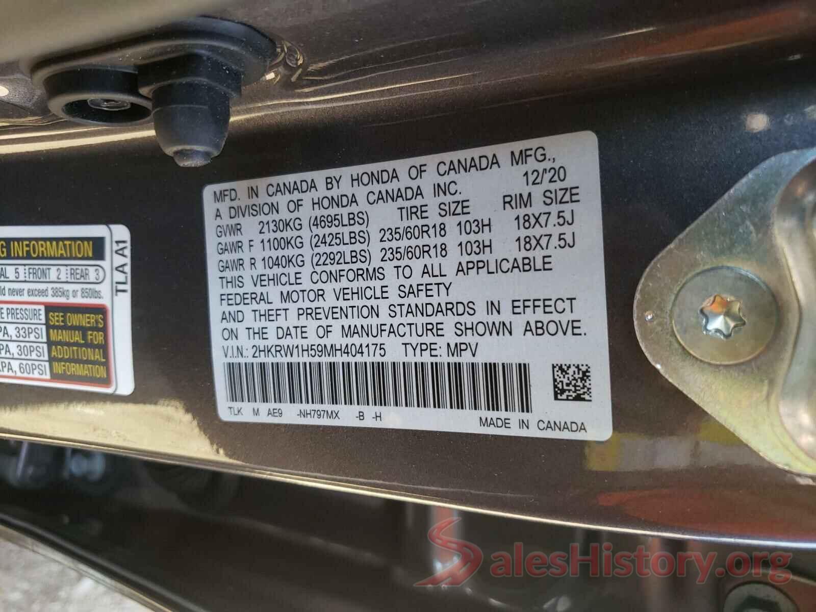 2HKRW1H59MH404175 2021 HONDA CRV