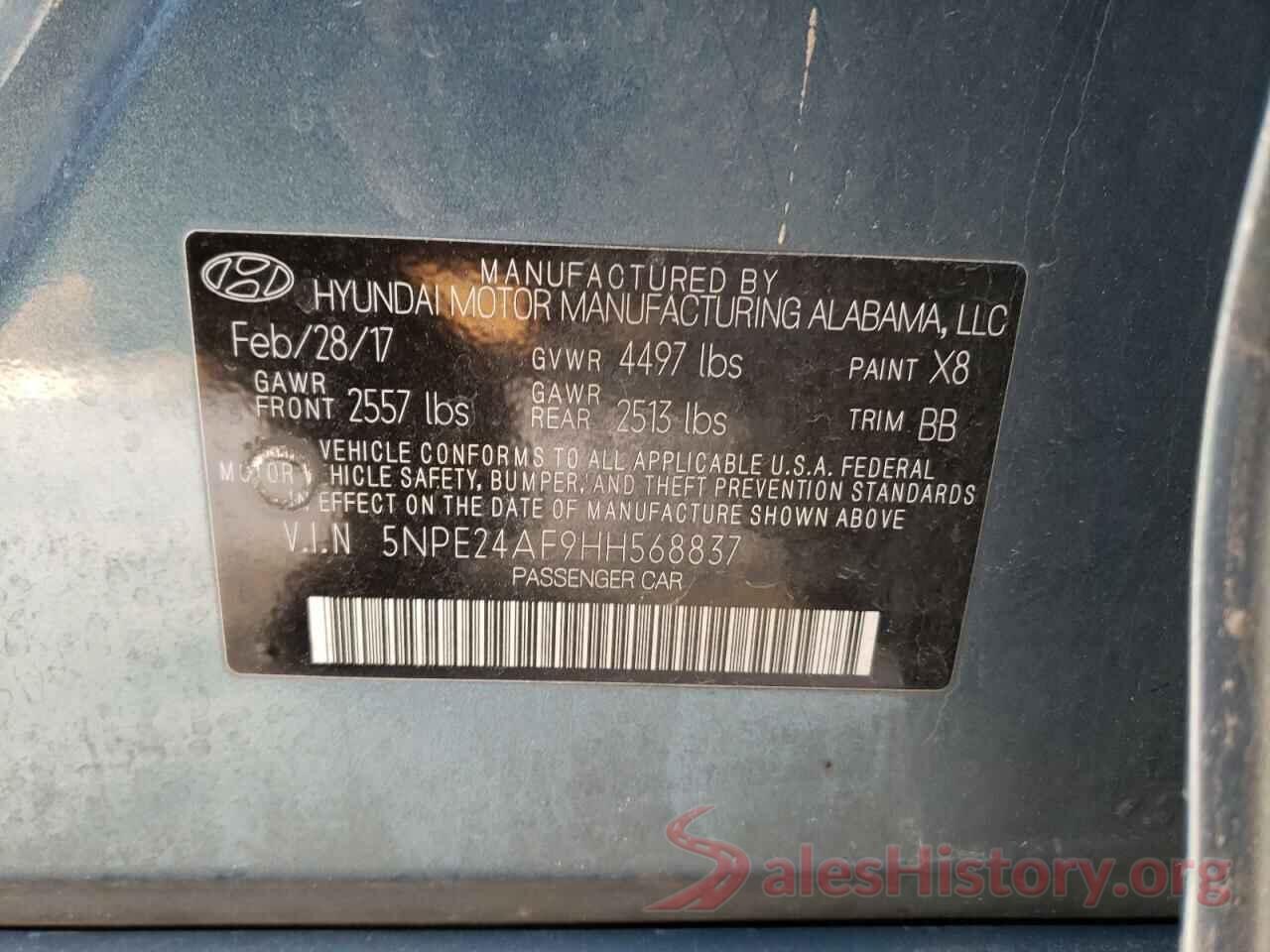 5NPE24AF9HH568837 2017 HYUNDAI SONATA