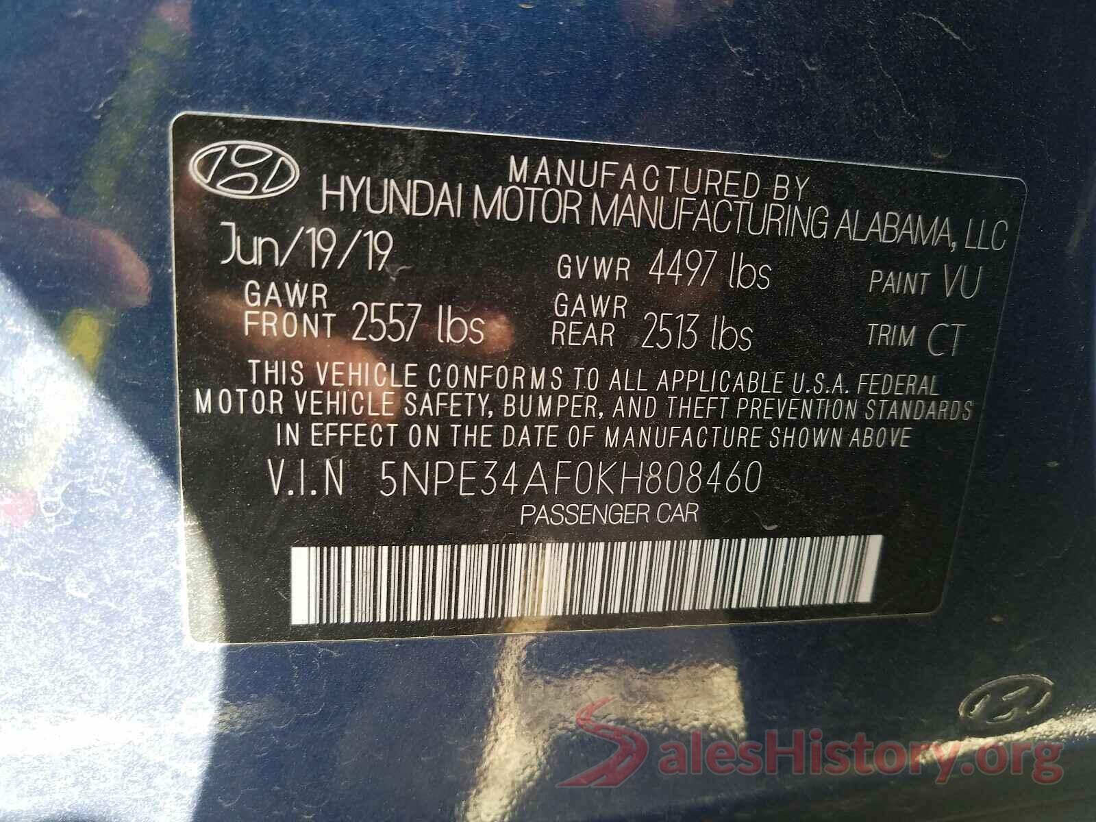 5NPE34AF0KH808460 2019 HYUNDAI SONATA