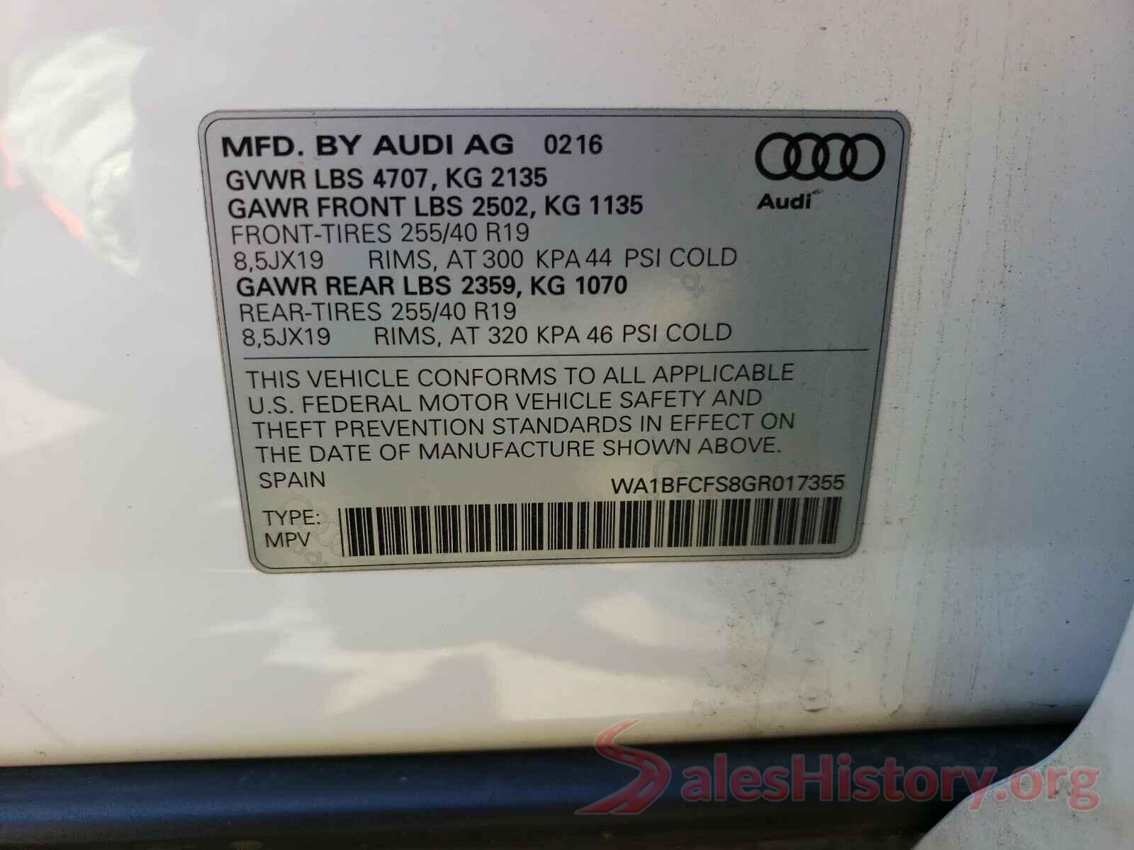 WA1BFCFS8GR017355 2016 AUDI Q3