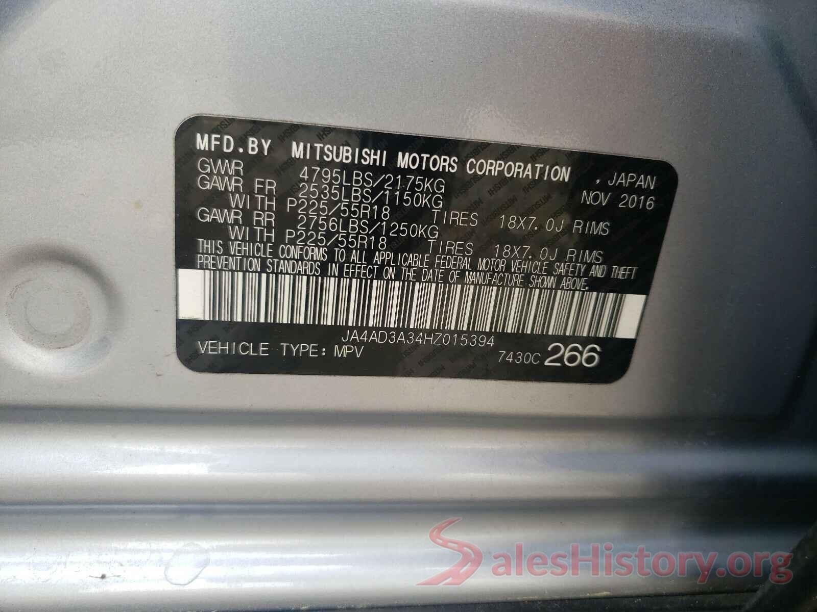 JA4AD3A34HZ015394 2017 MITSUBISHI OUTLANDER