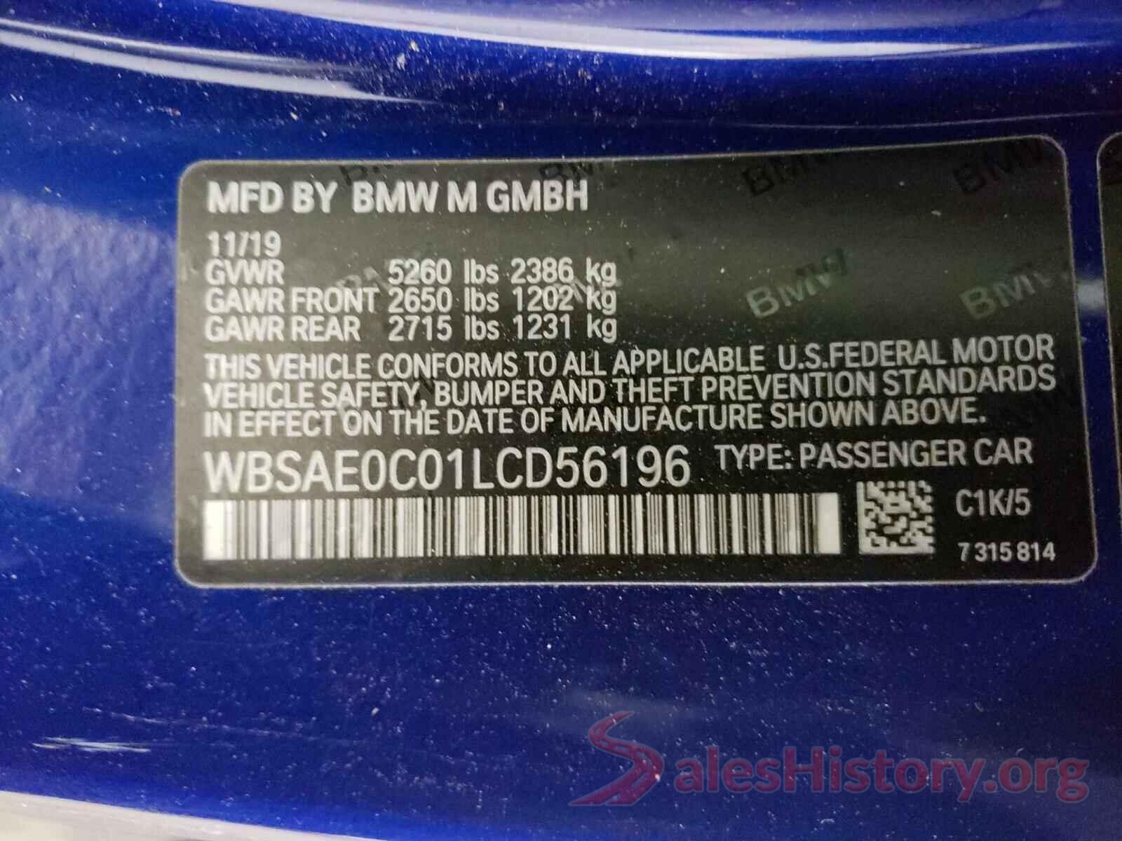 WBSAE0C01LCD56196 2020 BMW M8