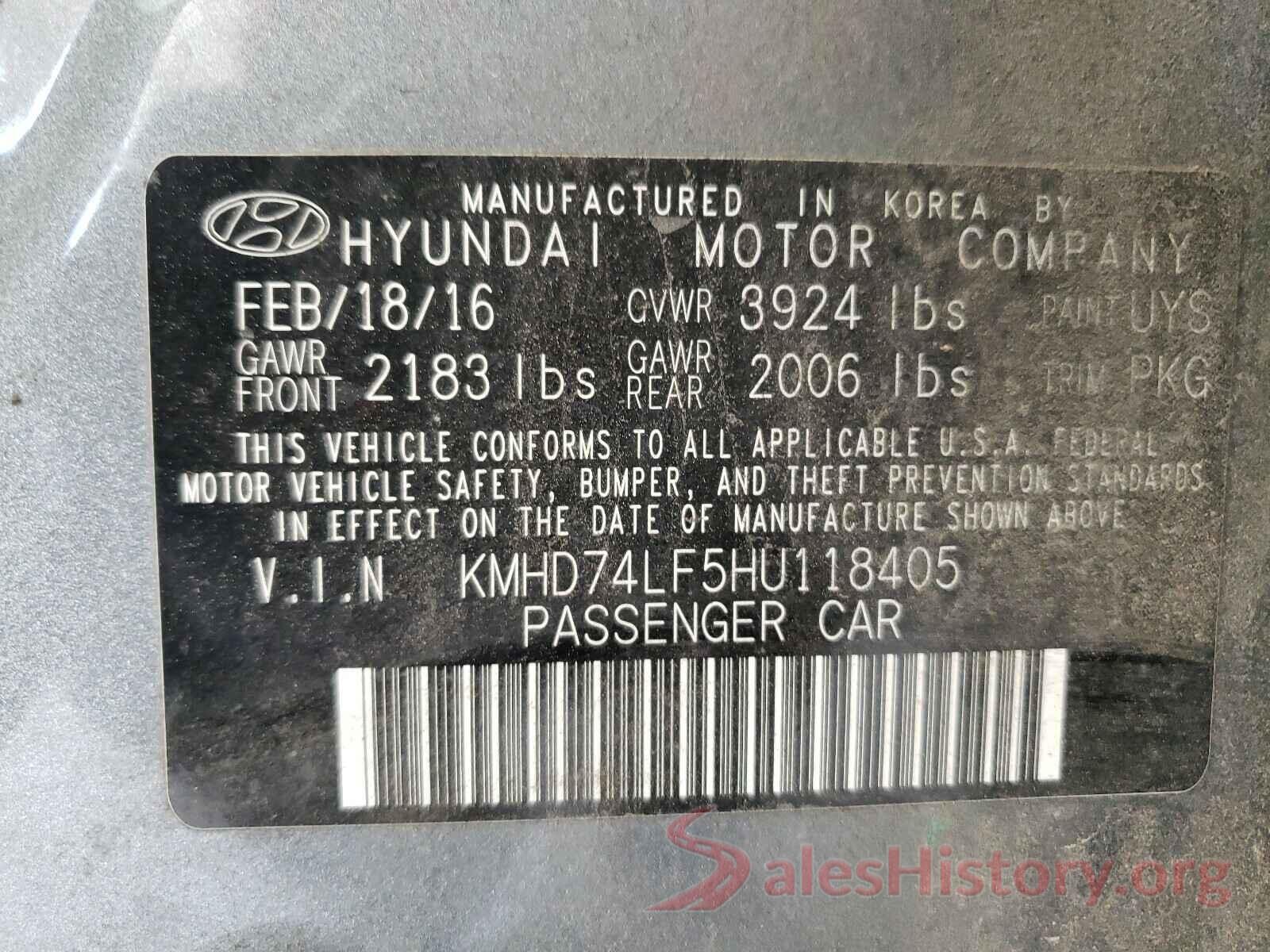 KMHD74LF5HU118405 2017 HYUNDAI ELANTRA