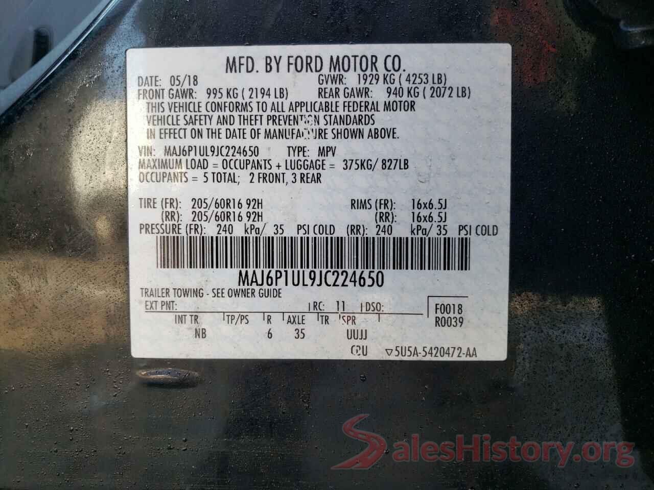 MAJ6P1UL9JC224650 2018 FORD ALL OTHER