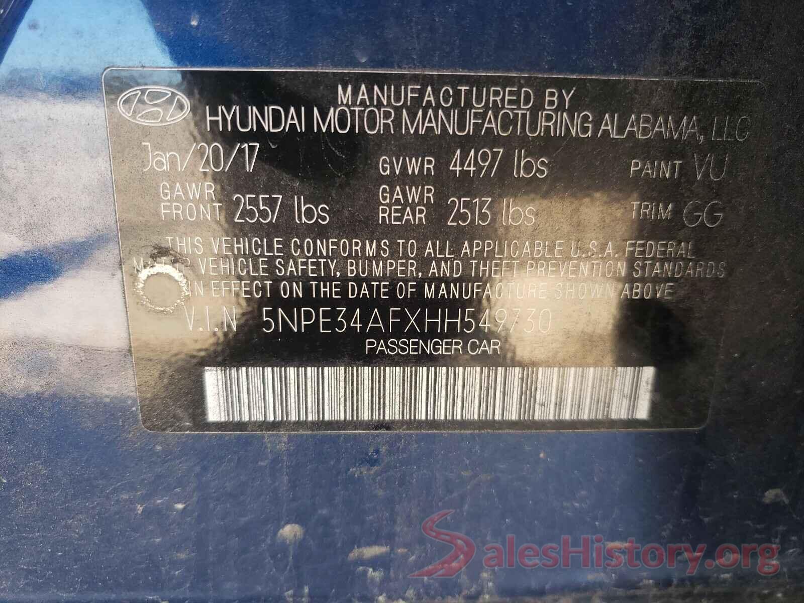 5NPE34AFXHH549730 2017 HYUNDAI SONATA