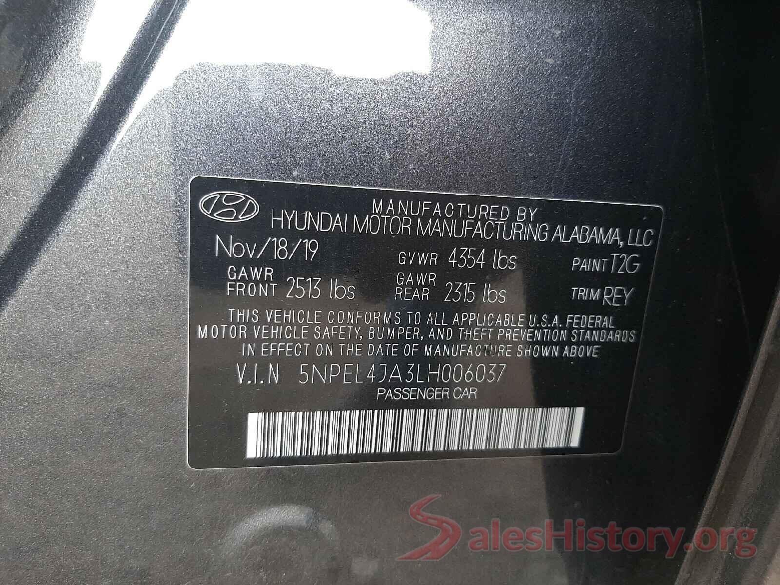 5NPEL4JA3LH006037 2020 HYUNDAI SONATA