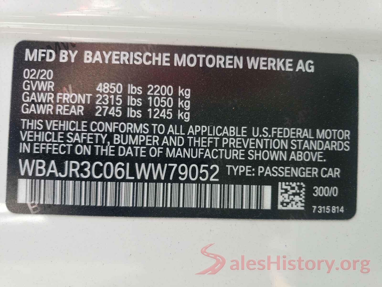 WBAJR3C06LWW79052 2020 BMW 5 SERIES