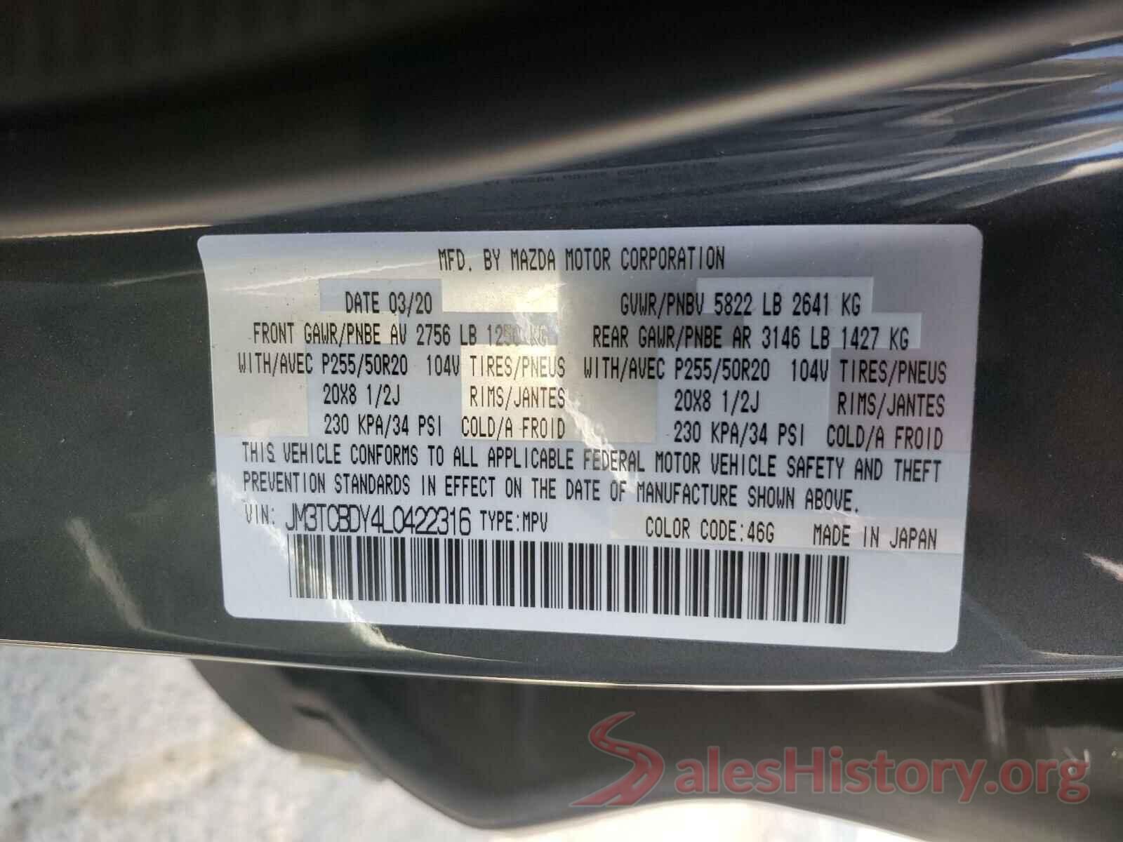 JM3TCBDY4L0422316 2020 MAZDA CX-9