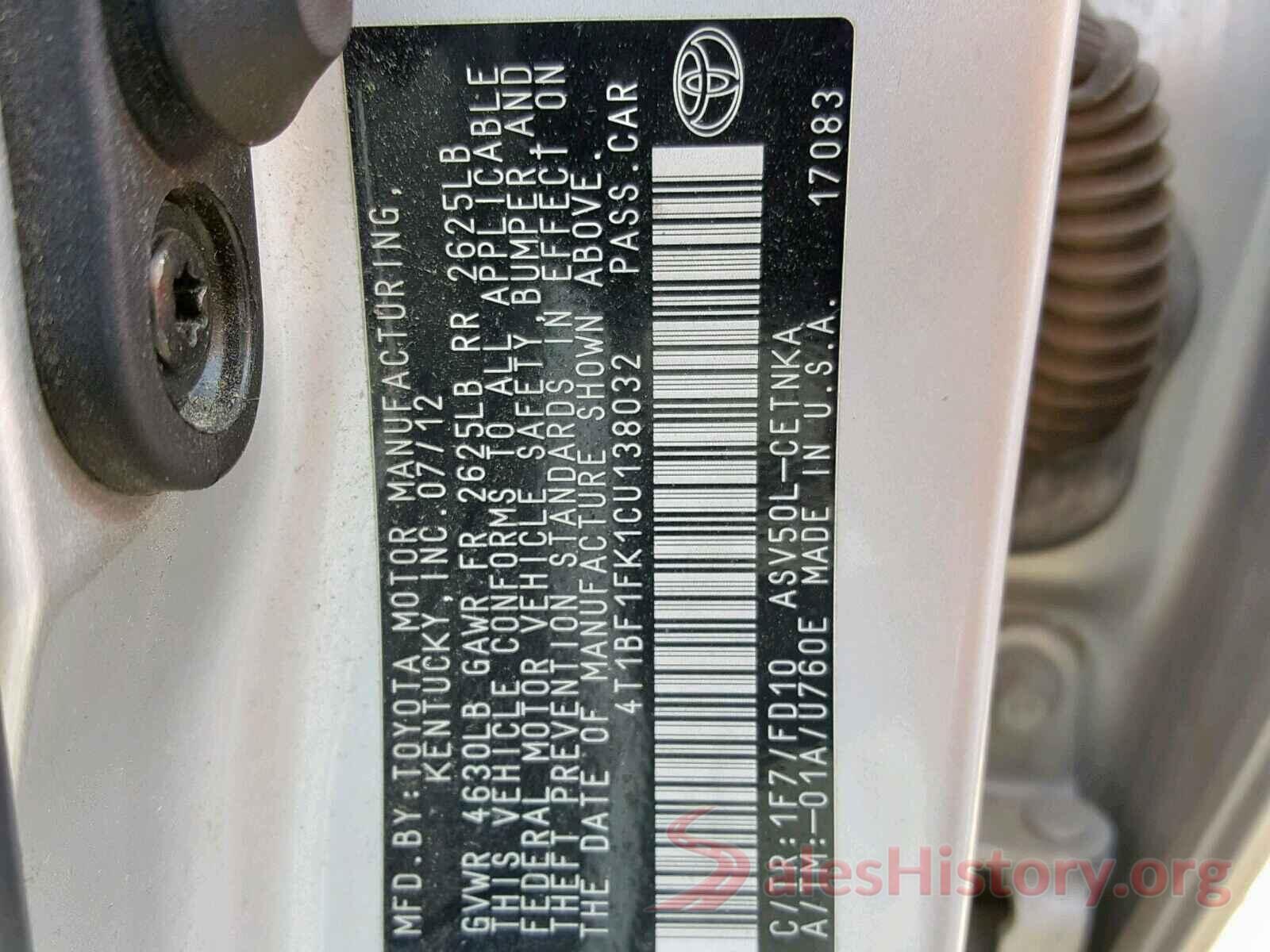 4T1BF1FK1CU138032 2012 TOYOTA CAMRY BASE