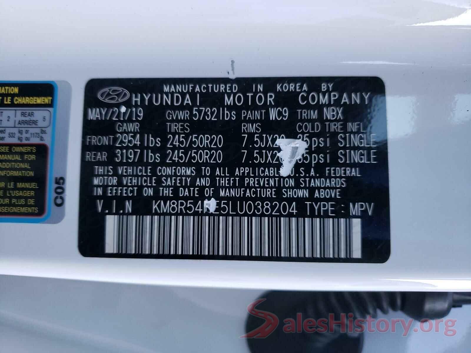 KM8R54HE5LU038204 2020 HYUNDAI PALISADE