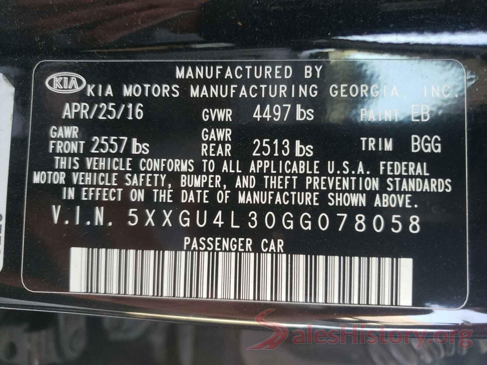 5XXGU4L30GG078058 2016 KIA OPTIMA