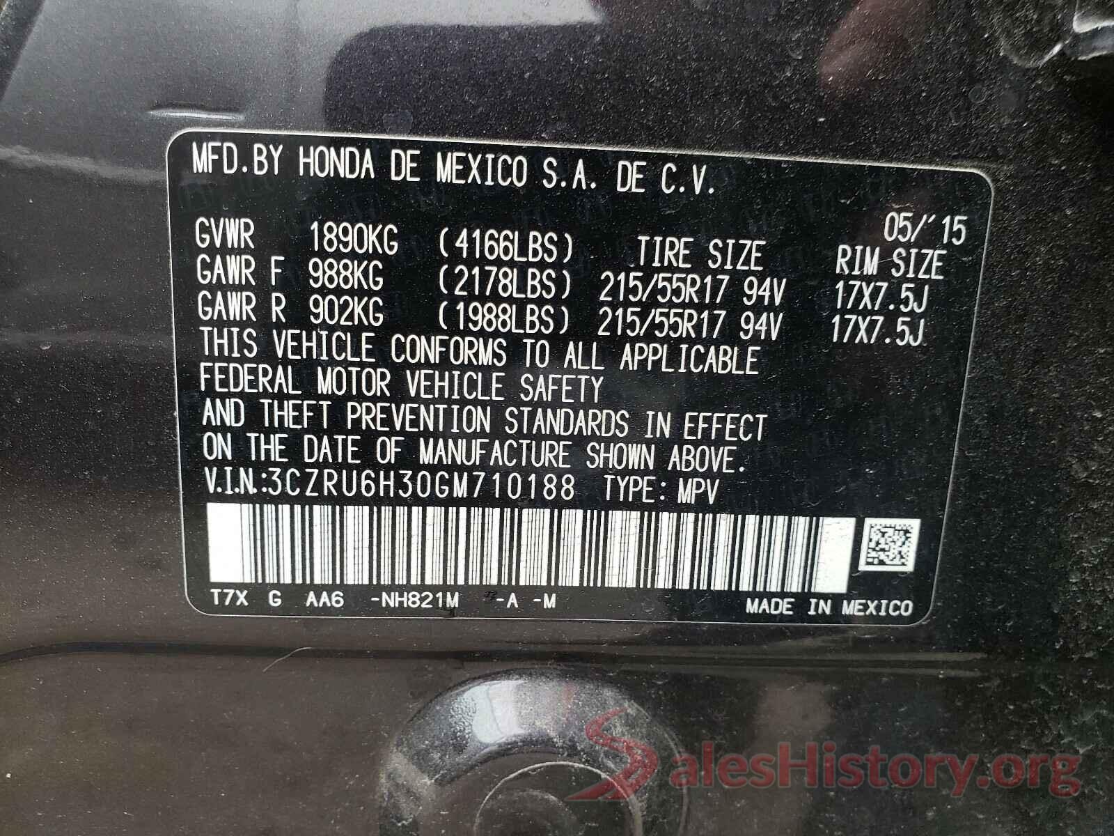 3CZRU6H30GM710188 2016 HONDA HR-V