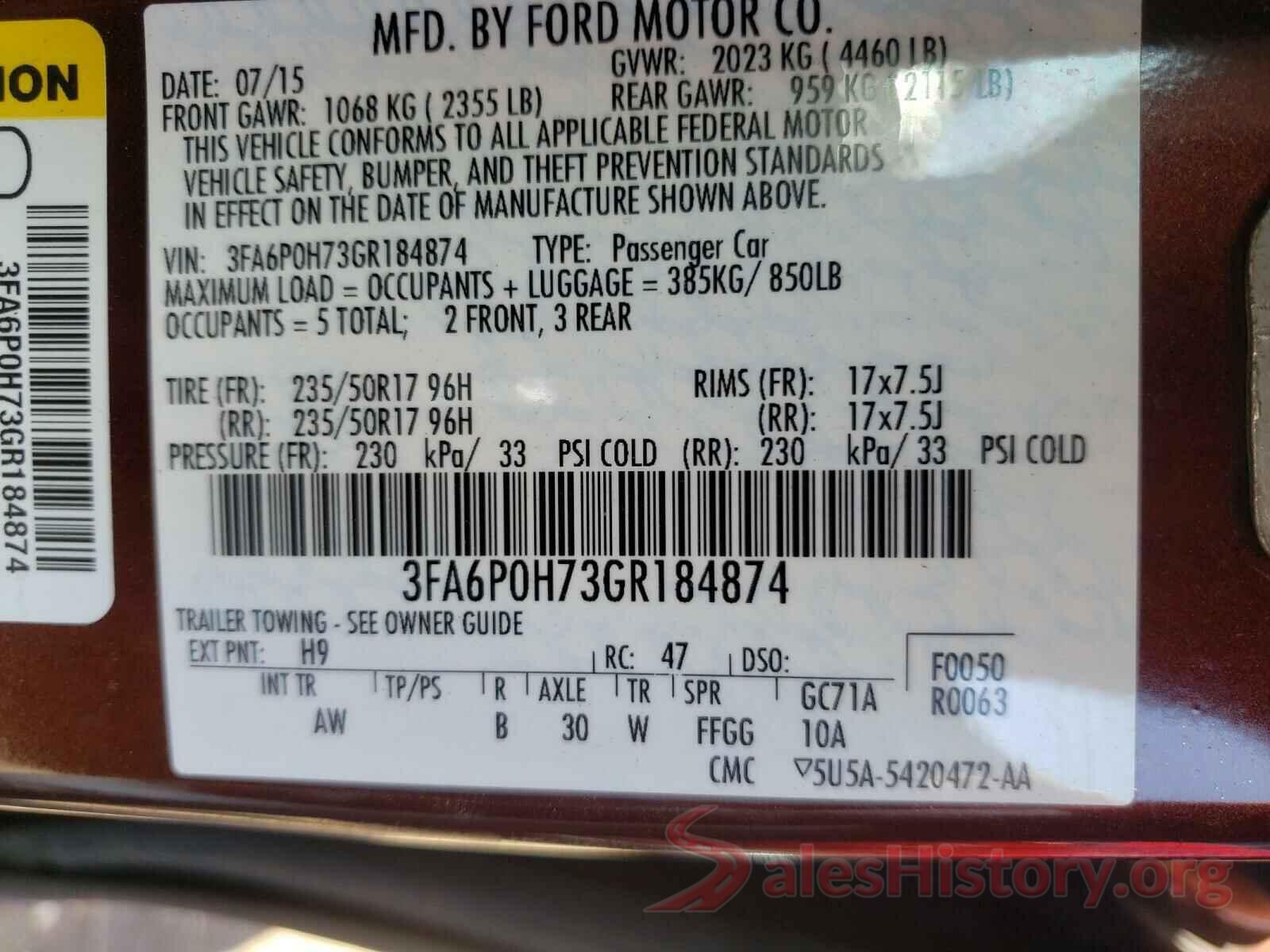 3FA6P0H73GR184874 2016 FORD FUSION